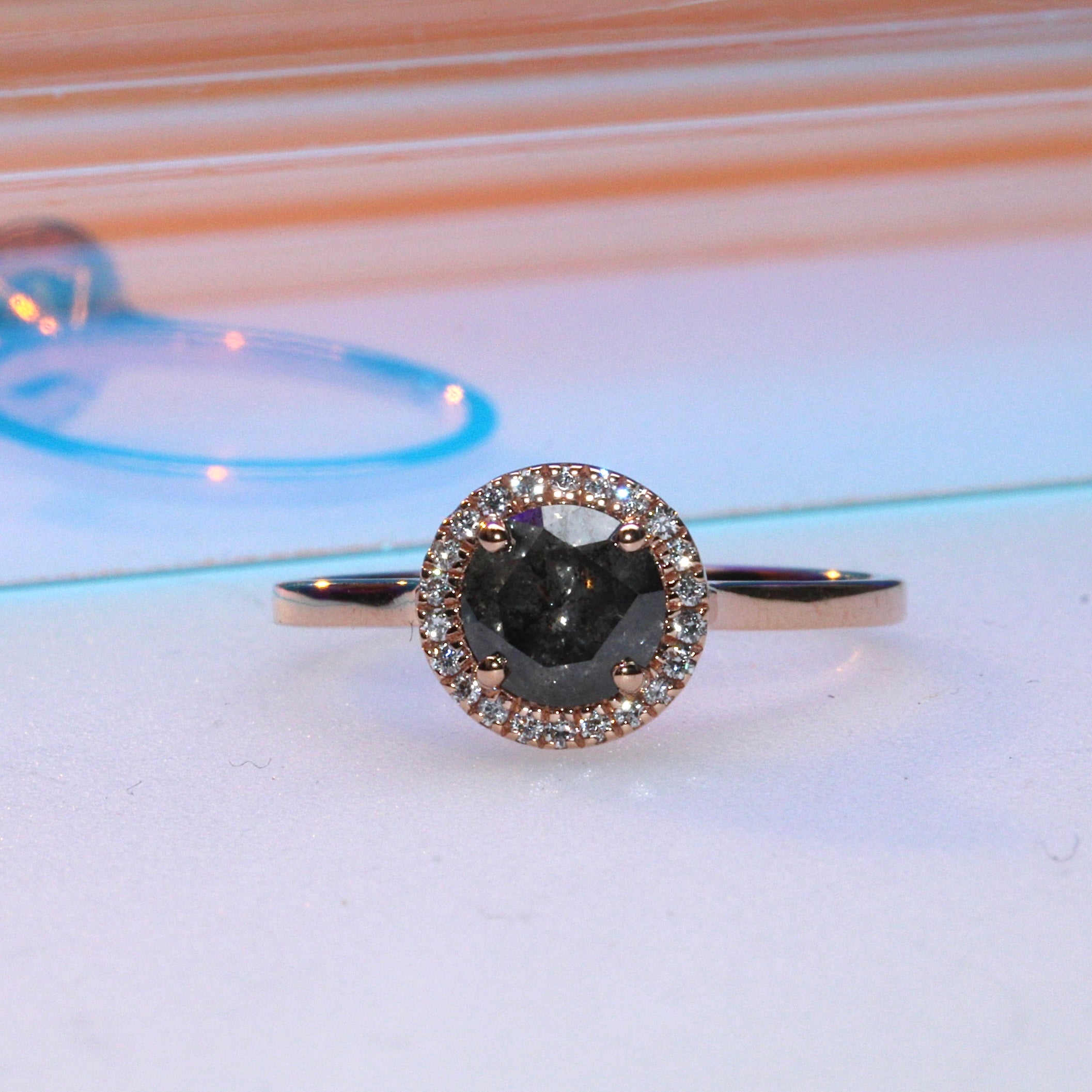 Bespoke - .96CT Salt + Pepper Floating Halo - Rose Gold