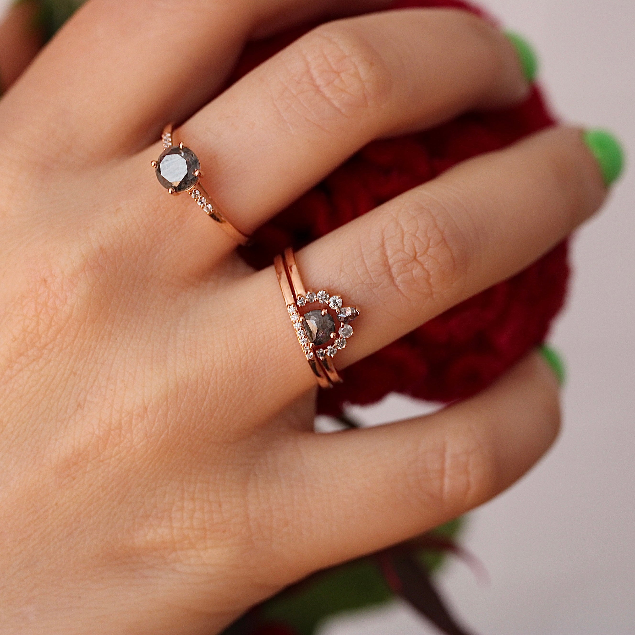 Bespoke - Salt + Pepper Accented Solitaire - Rose Gold