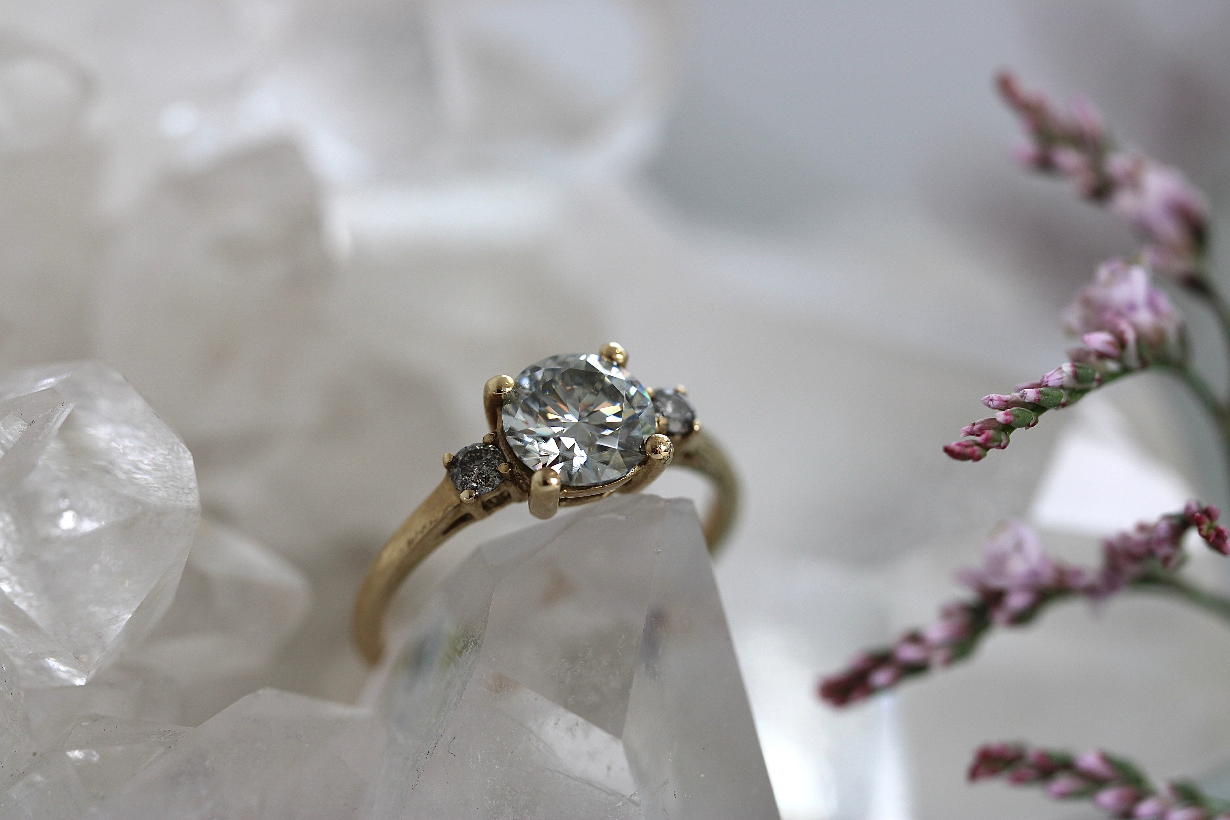 SALE - Grey Moissanite + Salt + Pepper Diamond Trinity - Size N
