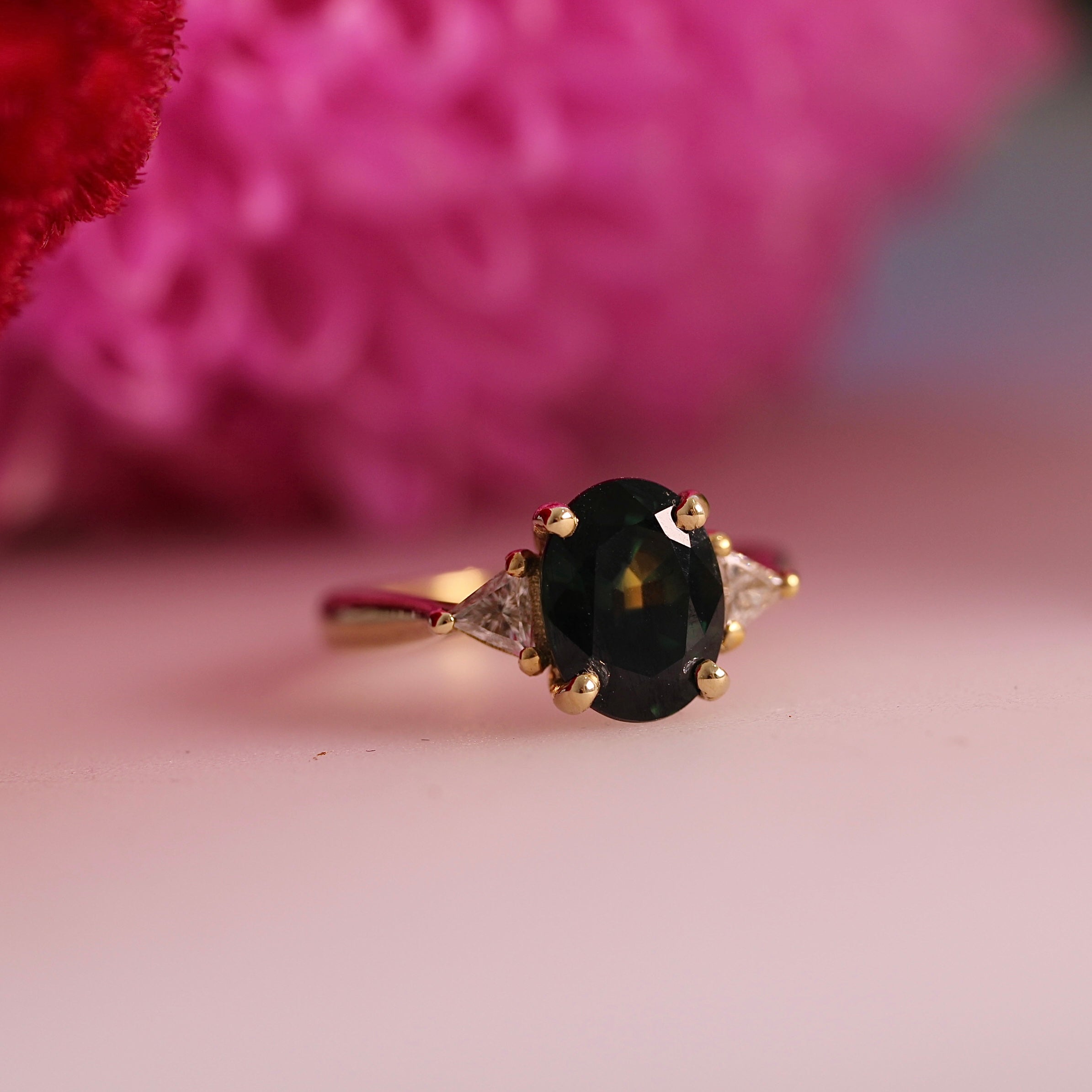 SALE - Partii Sapphire + Trillion White Diamonds - Size H 1/2