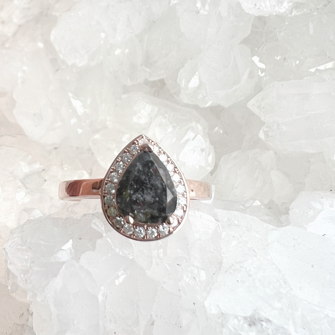 1.5CT Pear Salt + Pepper Halo - Ready To Ship