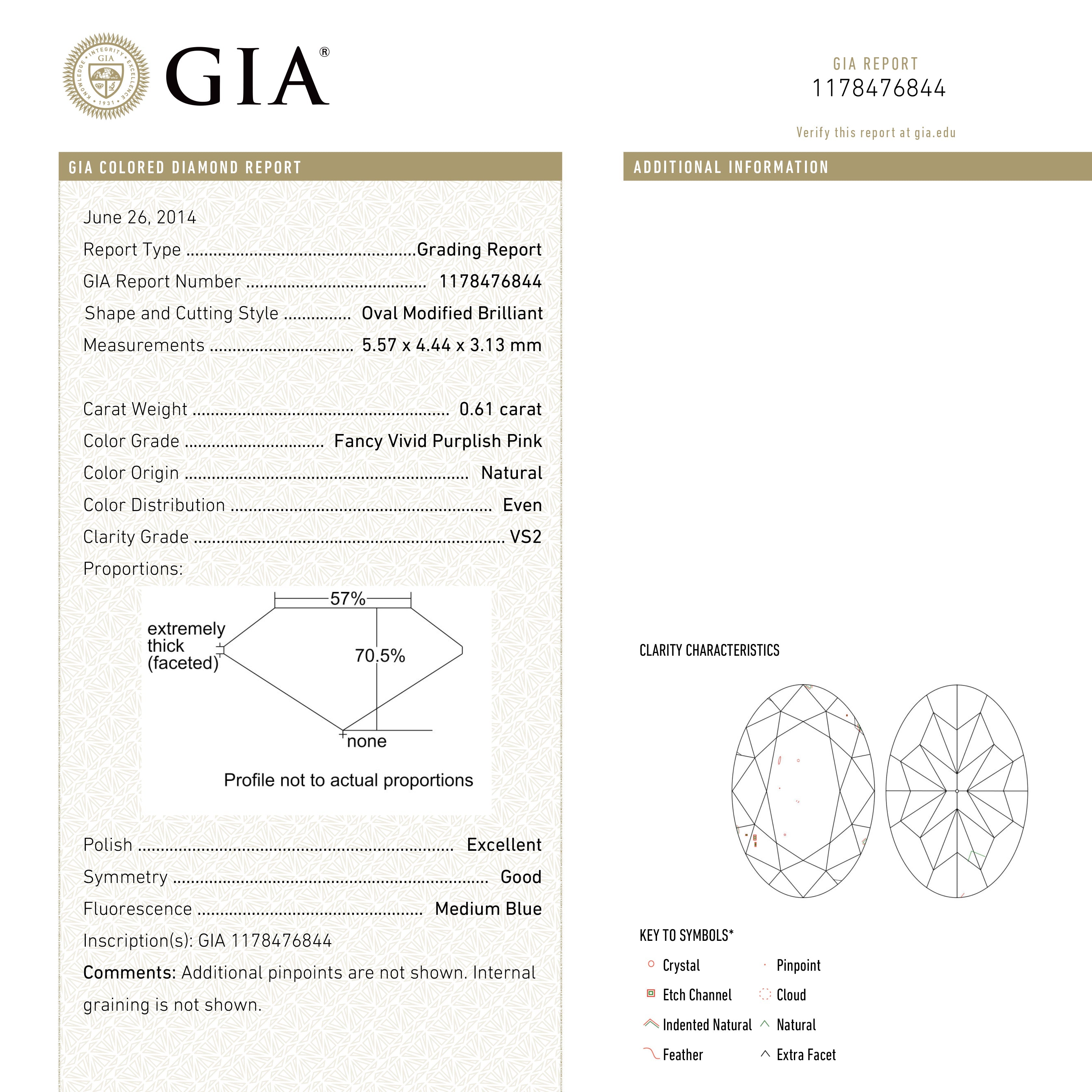 0.61ct 5.57x4.44x3.13mm GIA VS2 Fancy Vivid Purplish Pink Oval Brilliant ๐ฆ๐บ 24137-01