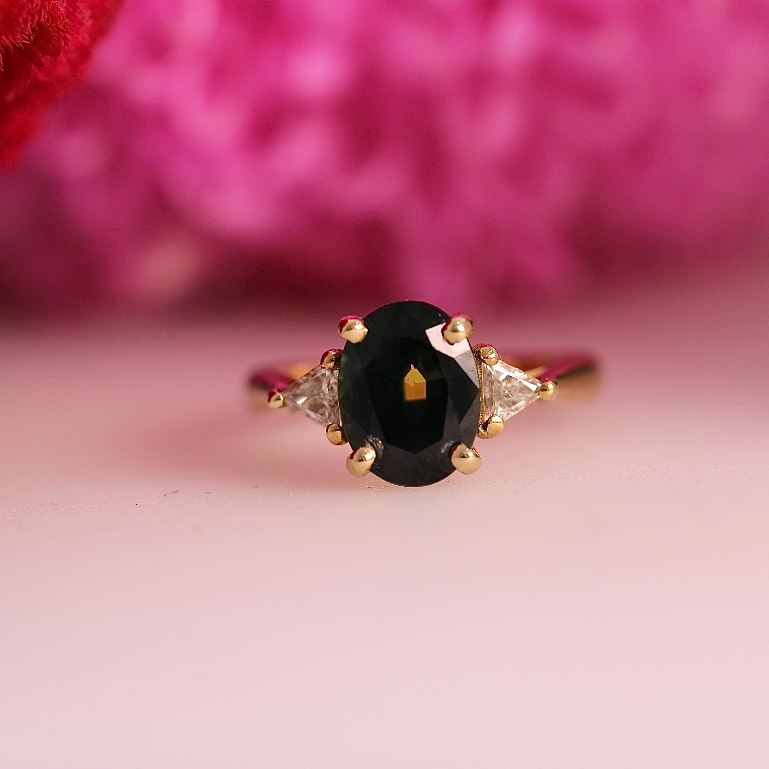 SALE - Partii Sapphire + Trillion White Diamonds - Size H 1/2