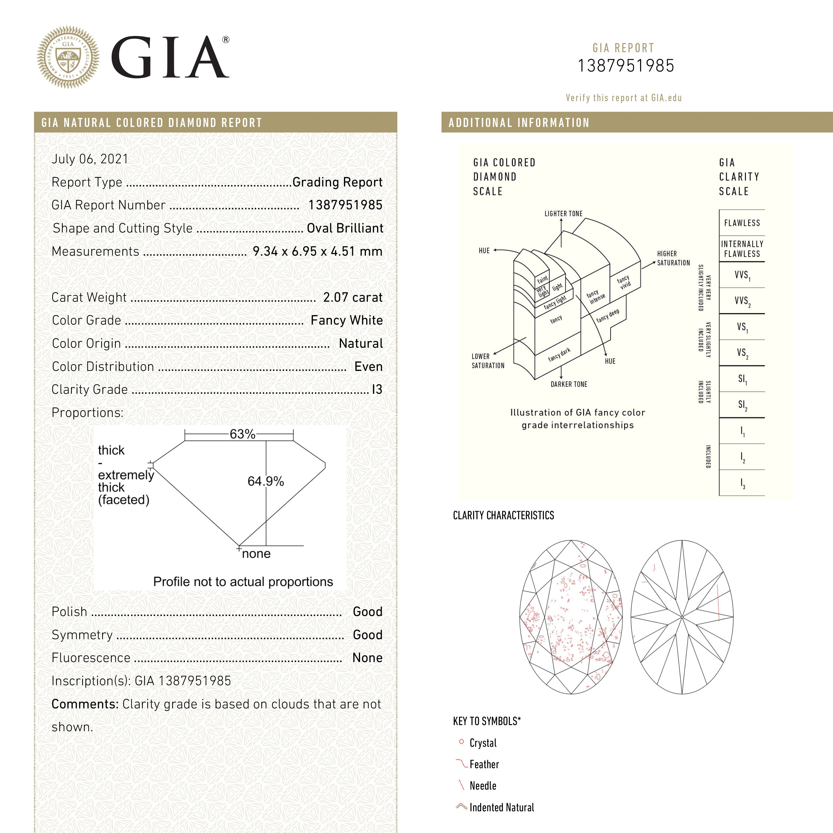 2.07ct 9.34x6.95x4.51mm GIA I3 Fancy White Oval Brilliant 19229-01