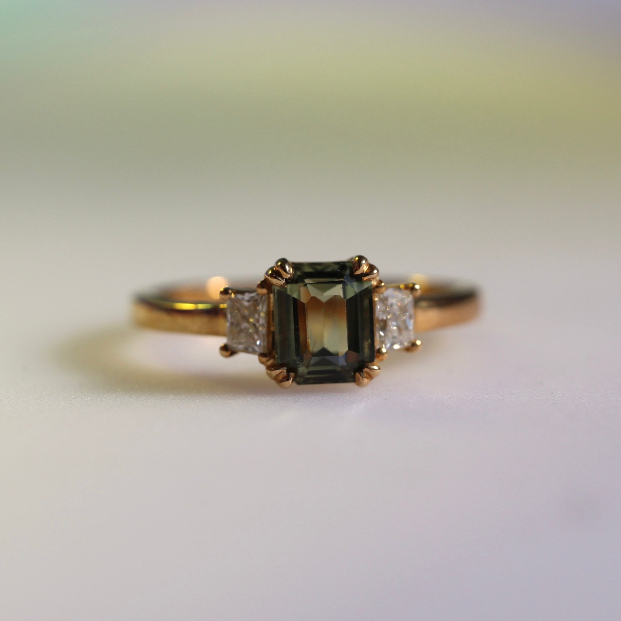 Emerald Cut Green Sapphire Ring – 9ct Yellow Gold - Ready to Ship