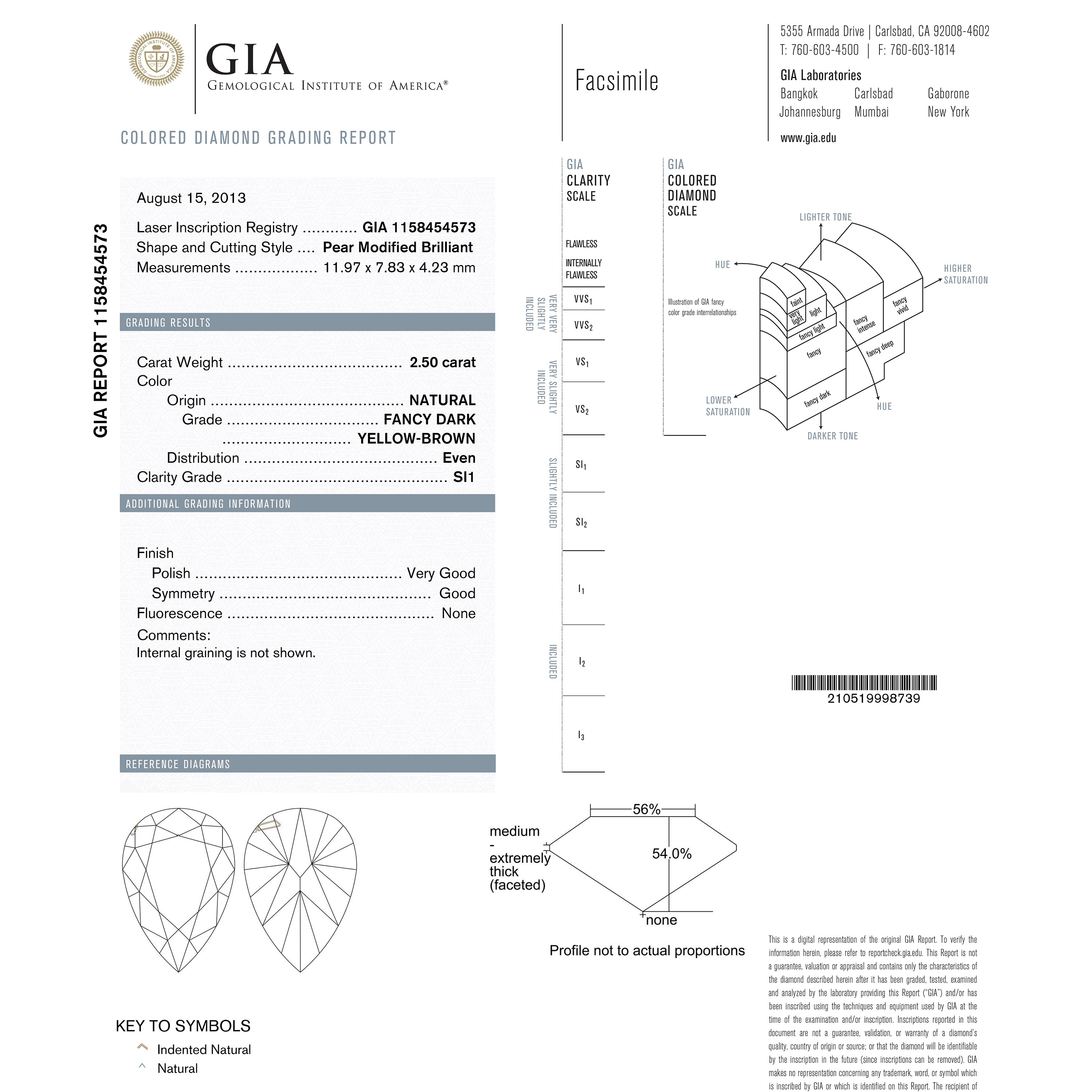 2.50ct 11.97x7.83x4.23mm GIA SI1 Fancy Dark Yellow-Brown Pear Brilliant ๐ฆ๐บ 24110-01