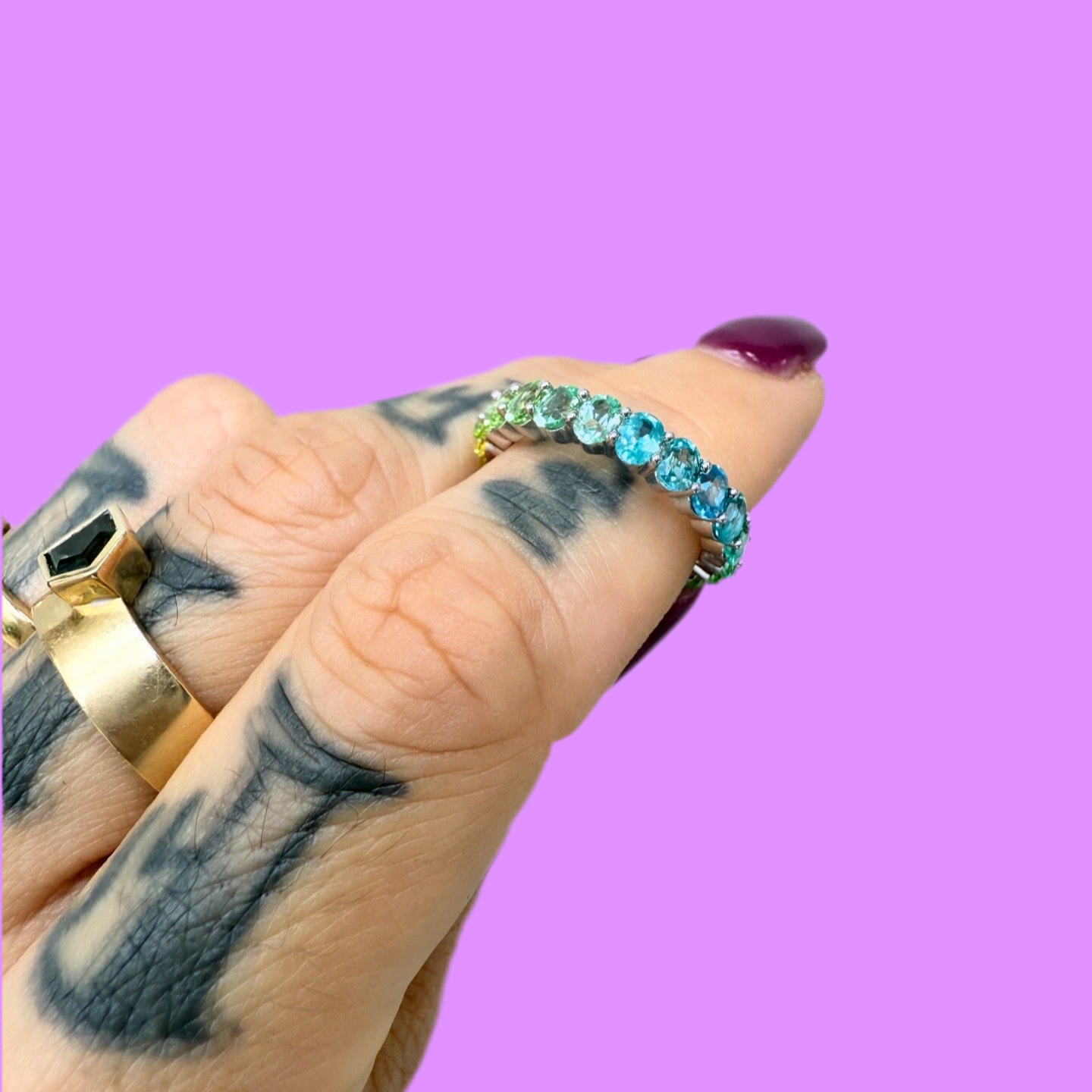 Rainbow Sapphire Eternity Band