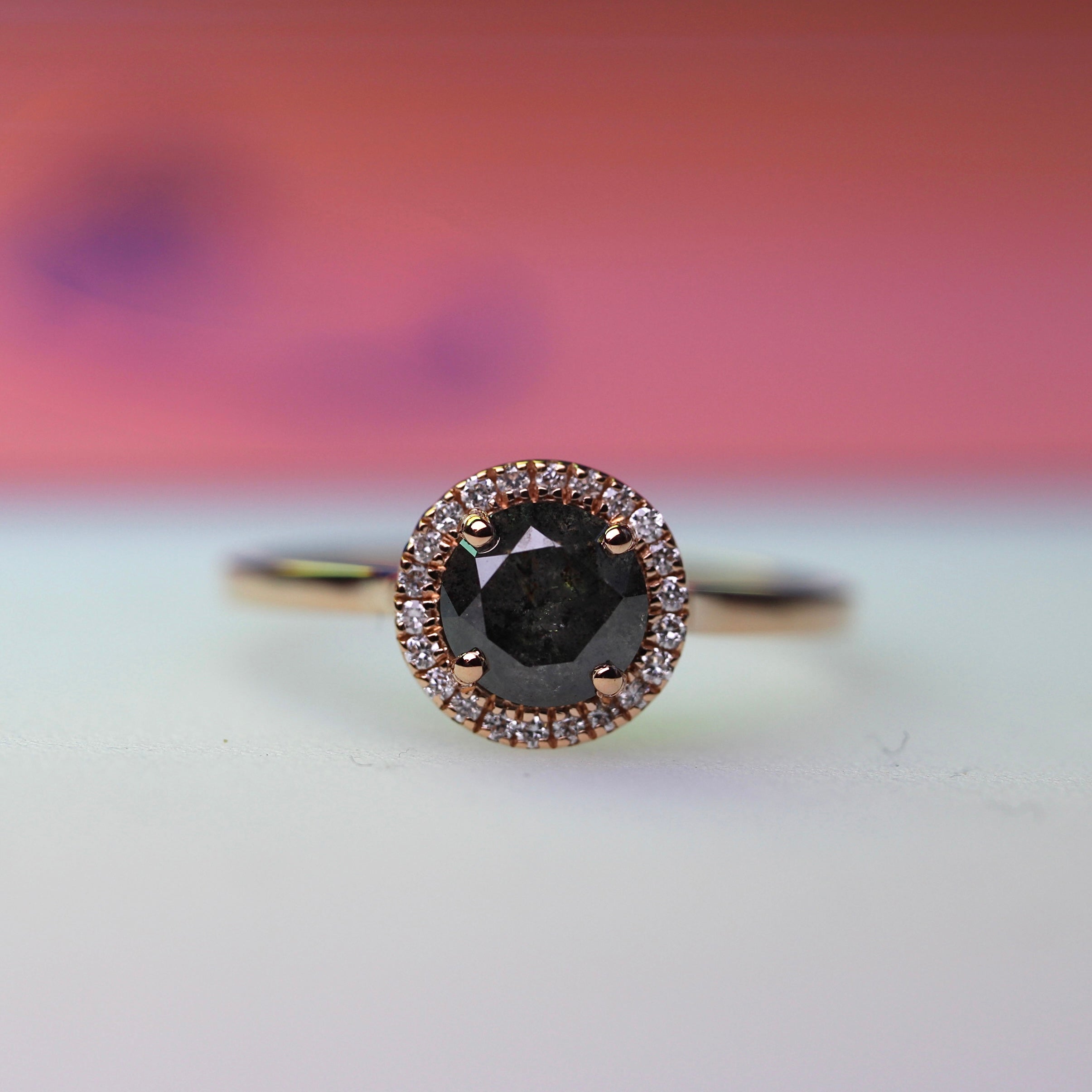 Bespoke - .96CT Salt + Pepper Floating Halo - Rose Gold