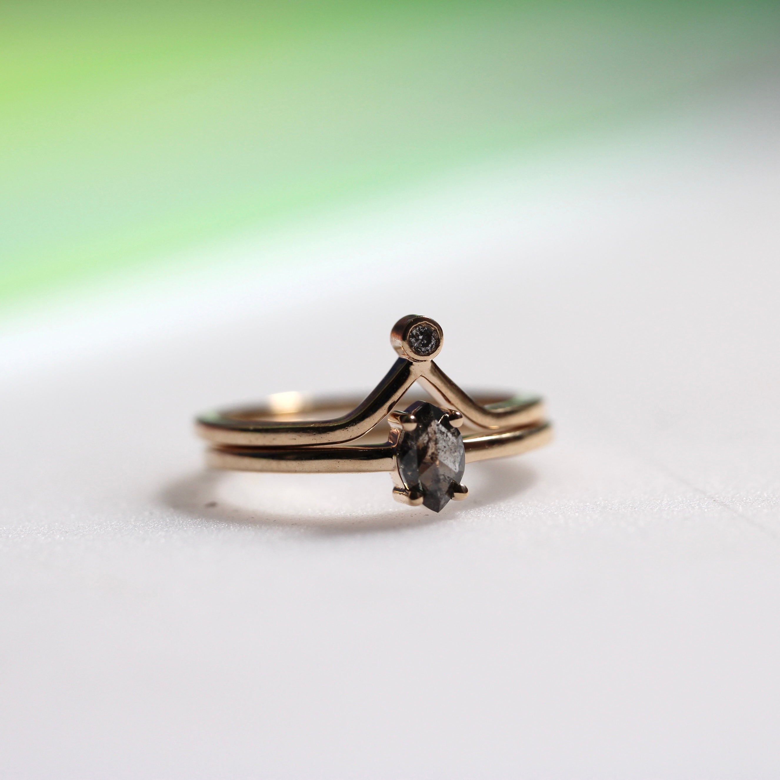 Bespoke - Marquisse Salt + Pepper Diamond Ring Set- Yellow Gold