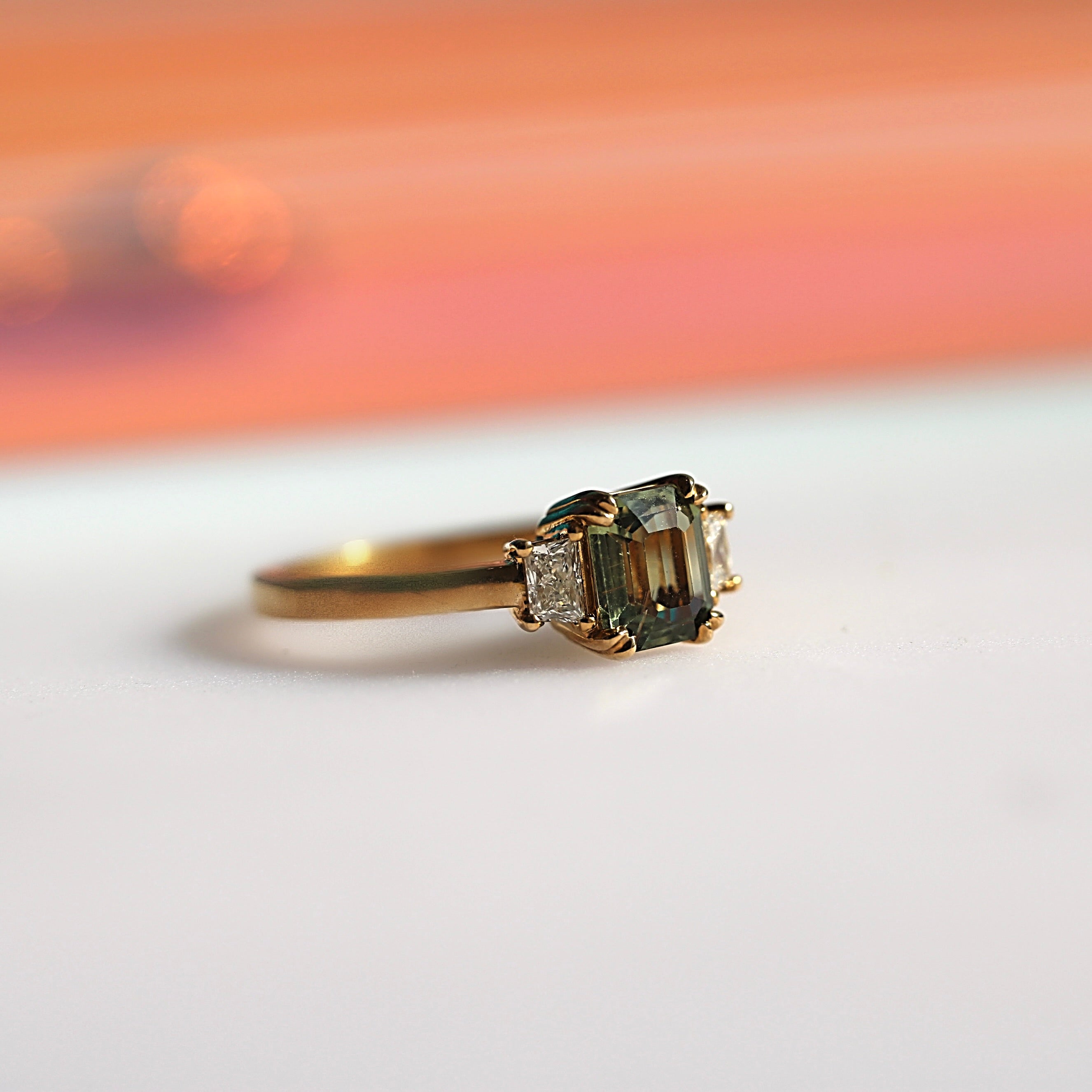 Emerald Cut Green Sapphire Ring – 9ct Yellow Gold - Ready to Ship