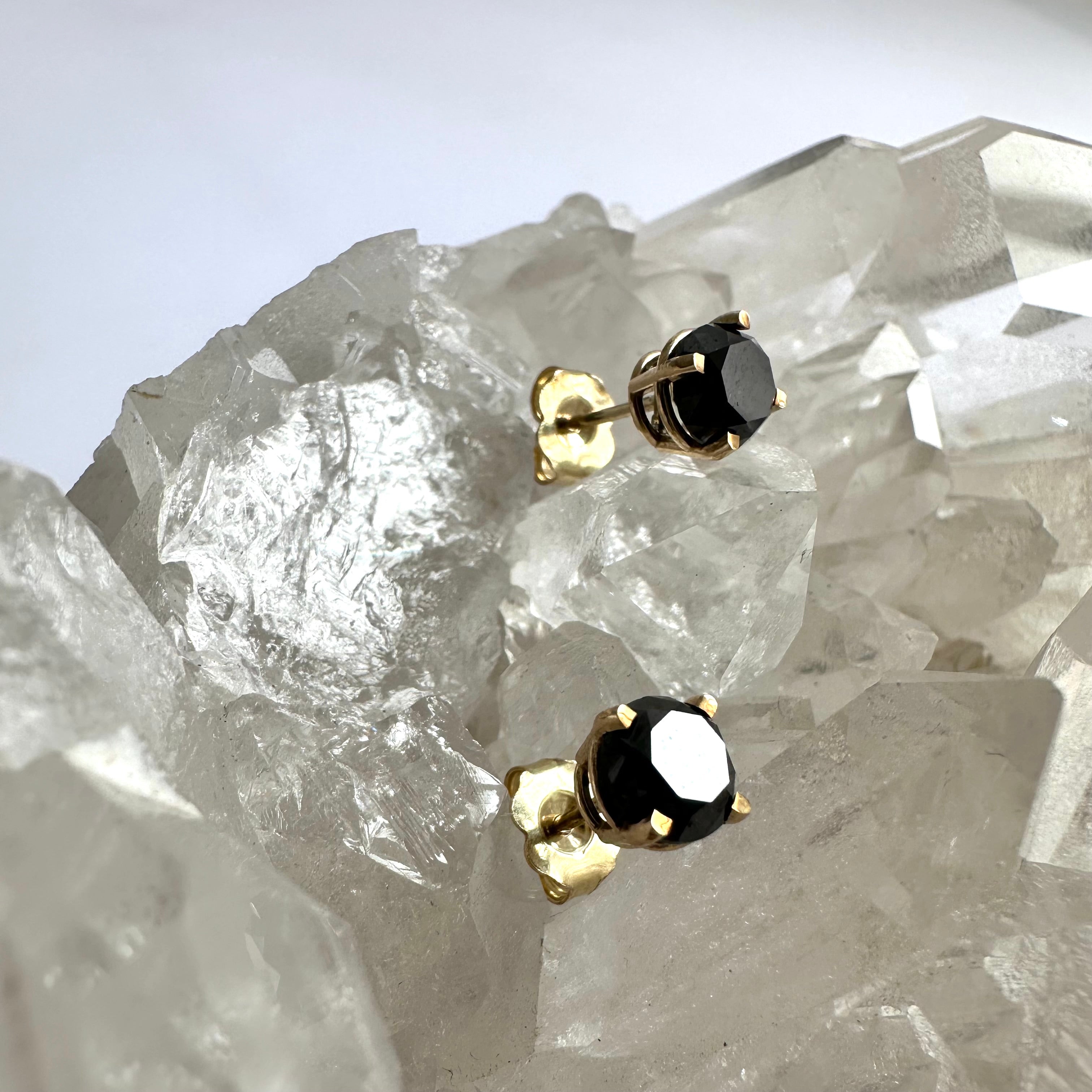 1CT Black Diamond Earrings - Yellow Gold- Ready to Ship