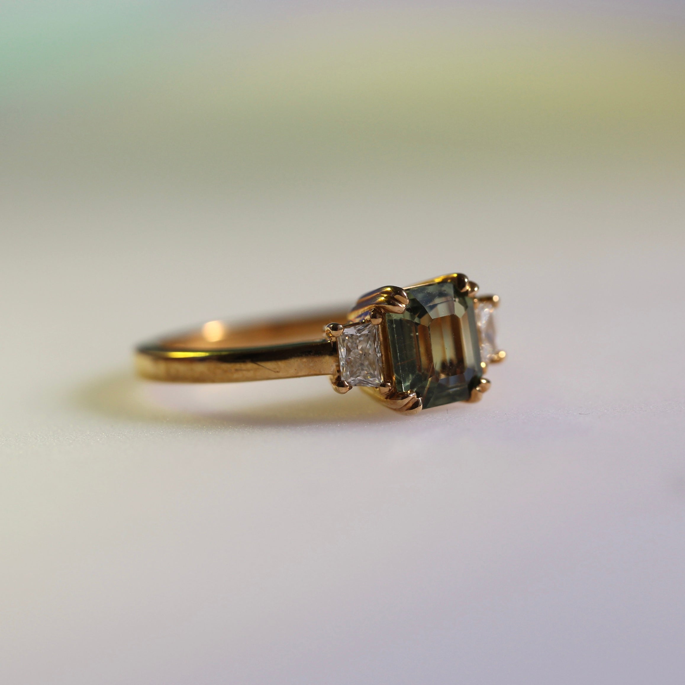 Emerald Cut Green Sapphire Ring – 9ct Yellow Gold - Ready to Ship