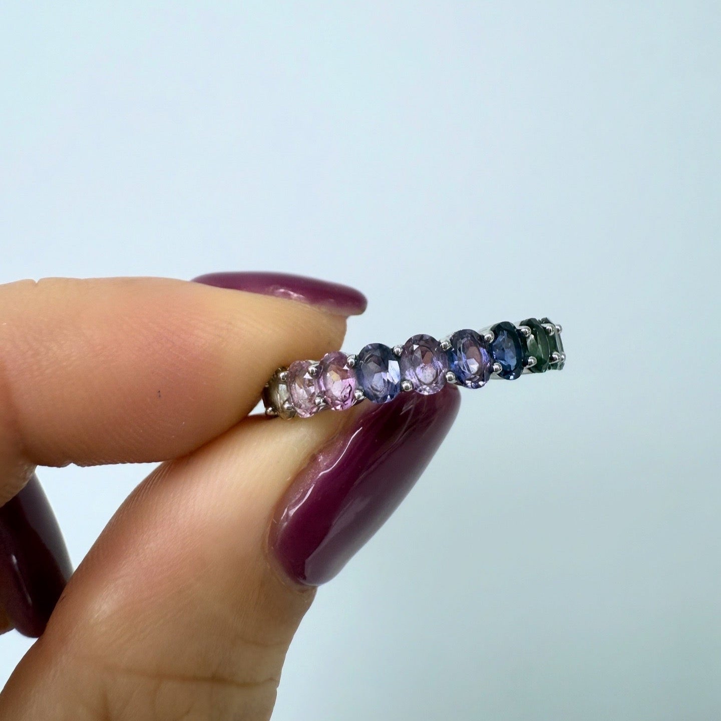 Rainbow Sapphire Eternity Band
