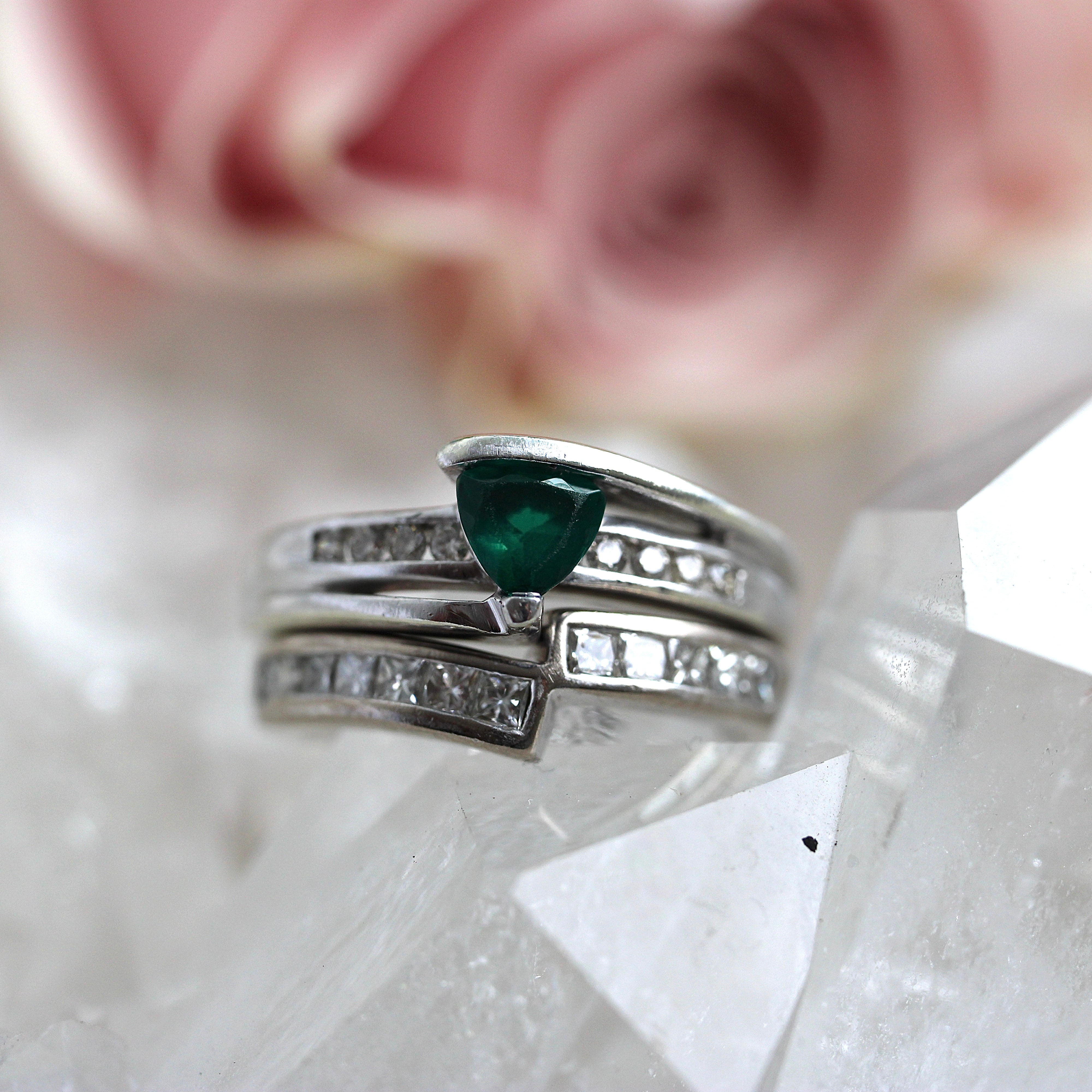 JULY SALE - VINTAGE BIJOUX - Emerald Ring Set - Size 4 3/4