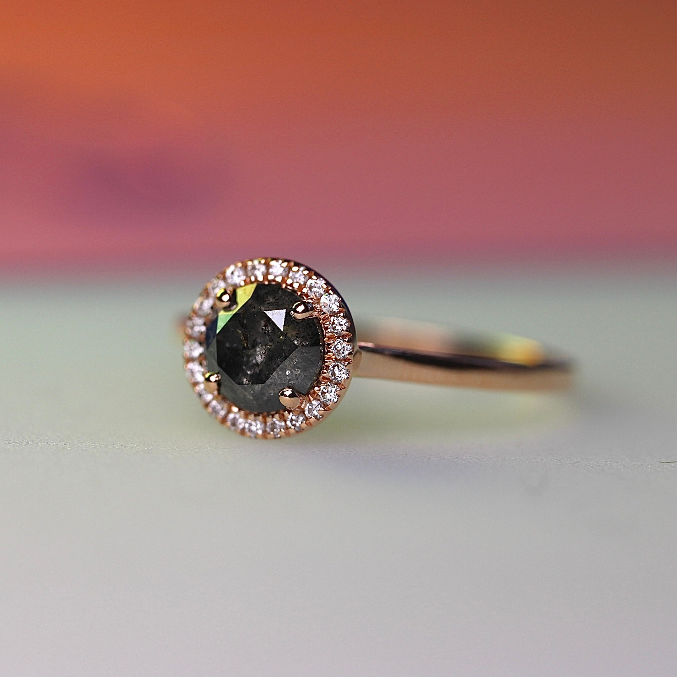 Bespoke - .96CT Salt + Pepper Floating Halo - Rose Gold