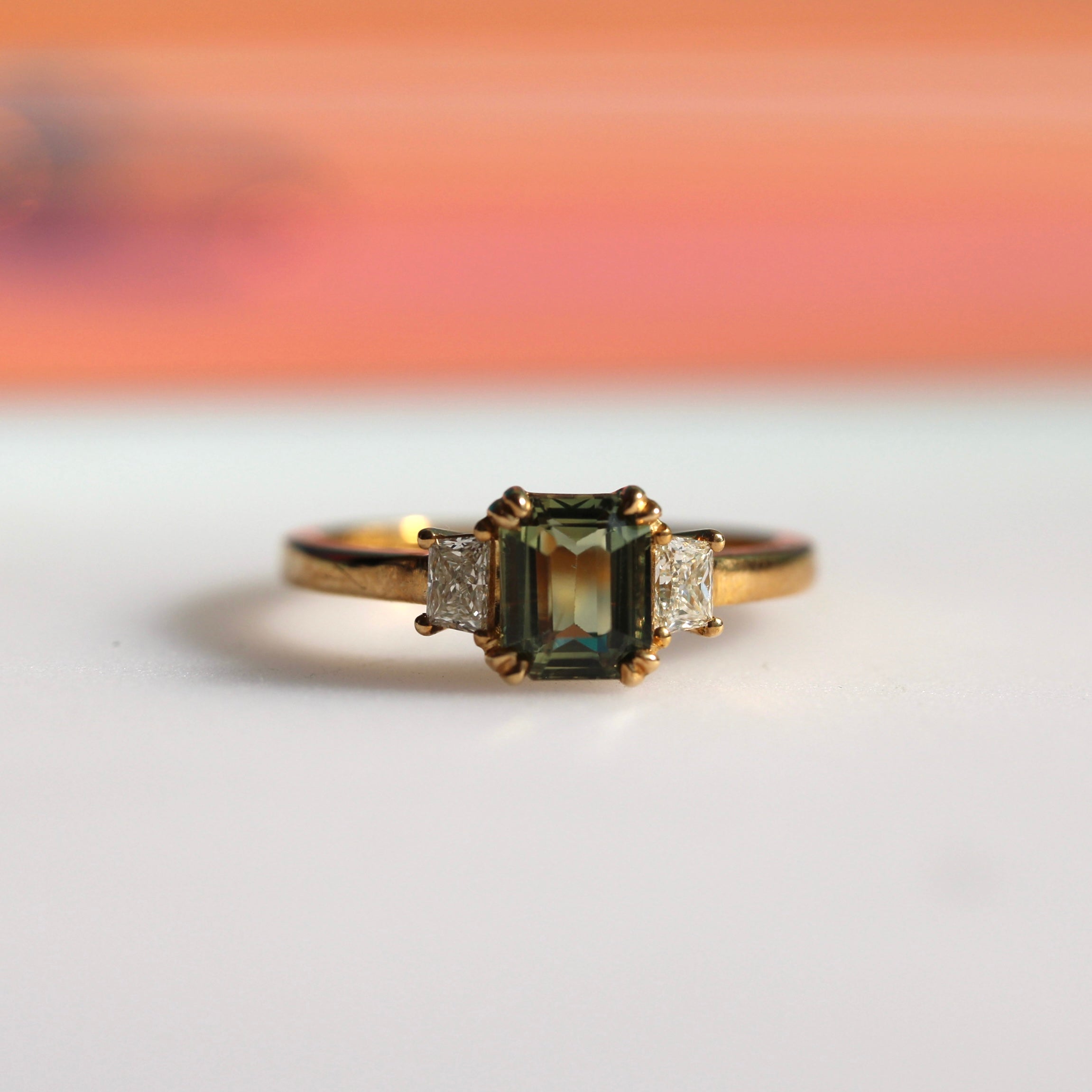 Emerald Cut Green Sapphire Ring – 9ct Yellow Gold - Ready to Ship