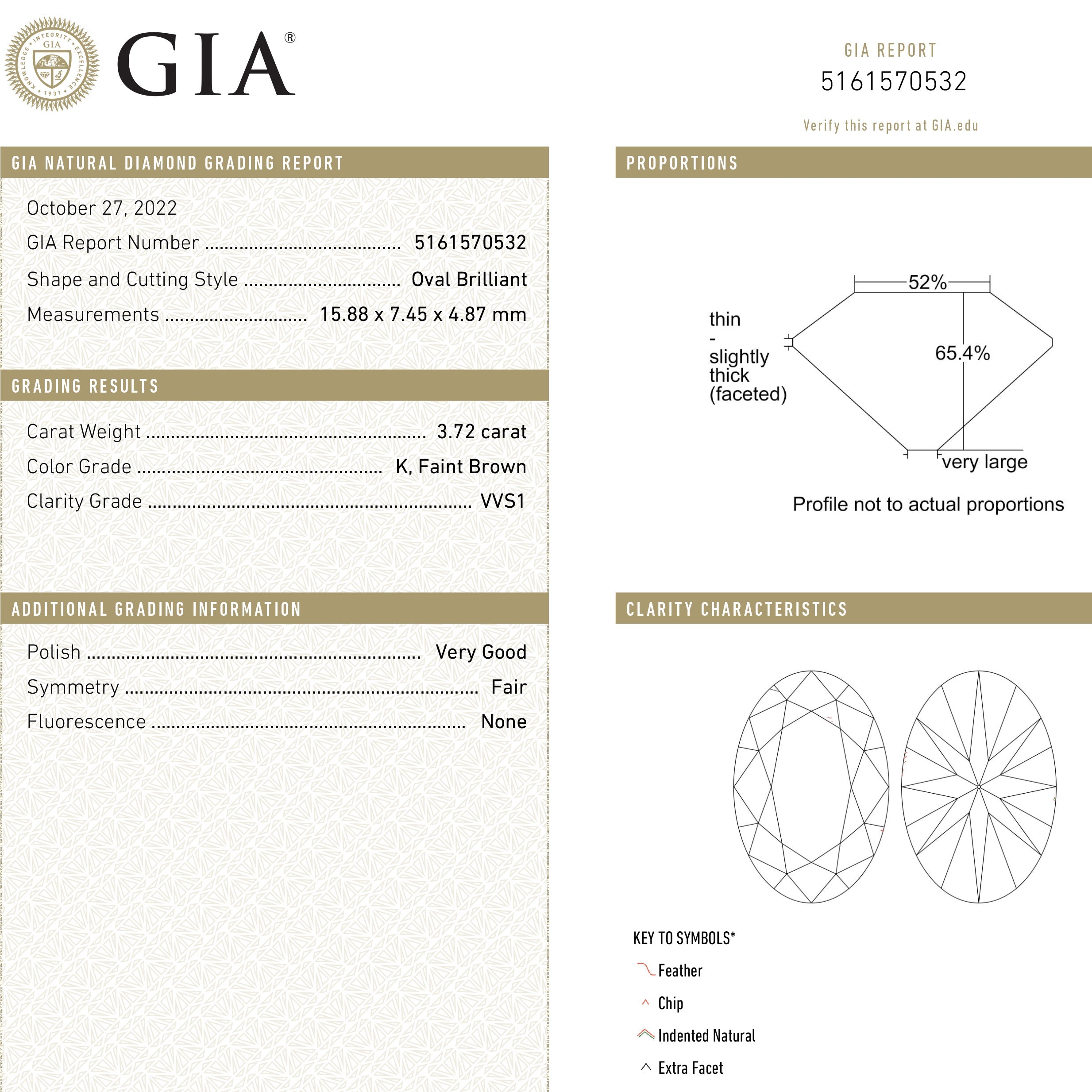 3.72ct 15.88x7.45x4.87mm GIA VVS1 K Modern Antique Moval Brilliant 22625-01