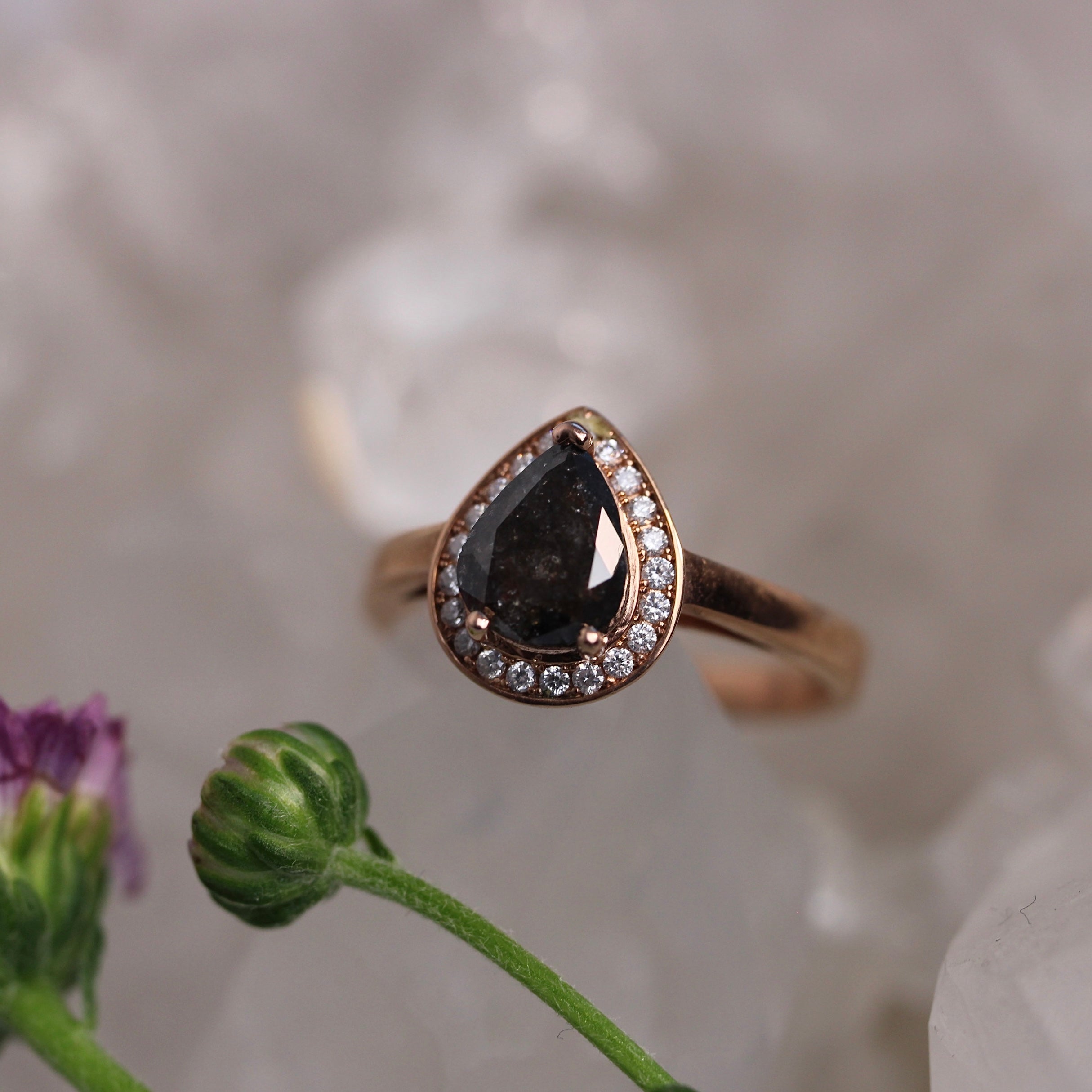1.5CT Pear Salt + Pepper Halo - Ready To Ship