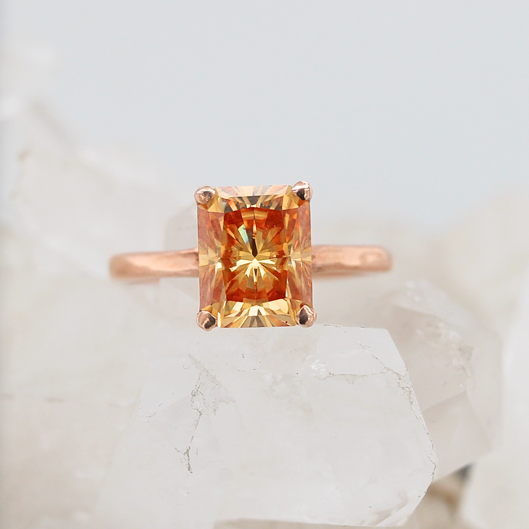Sunshower - Dark Yellow Moissanite - Rose Gold - Ready to Ship