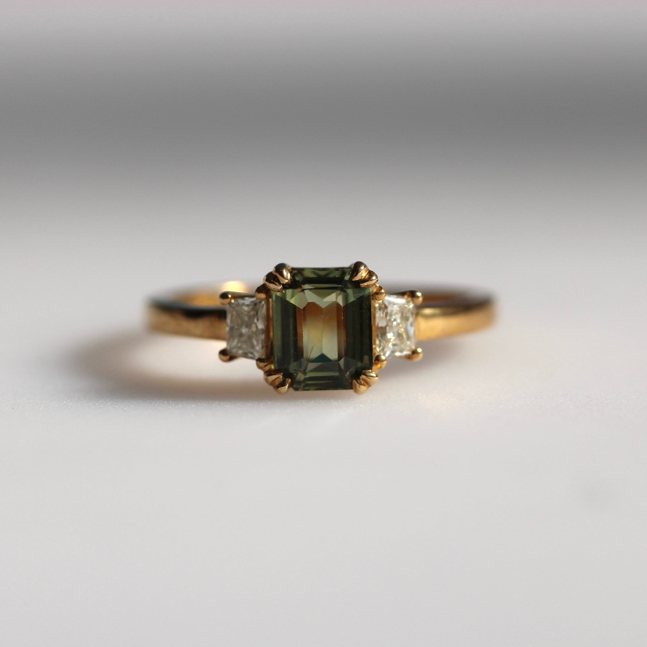 Emerald Cut Green Sapphire Ring – 9ct Yellow Gold - Ready to Ship