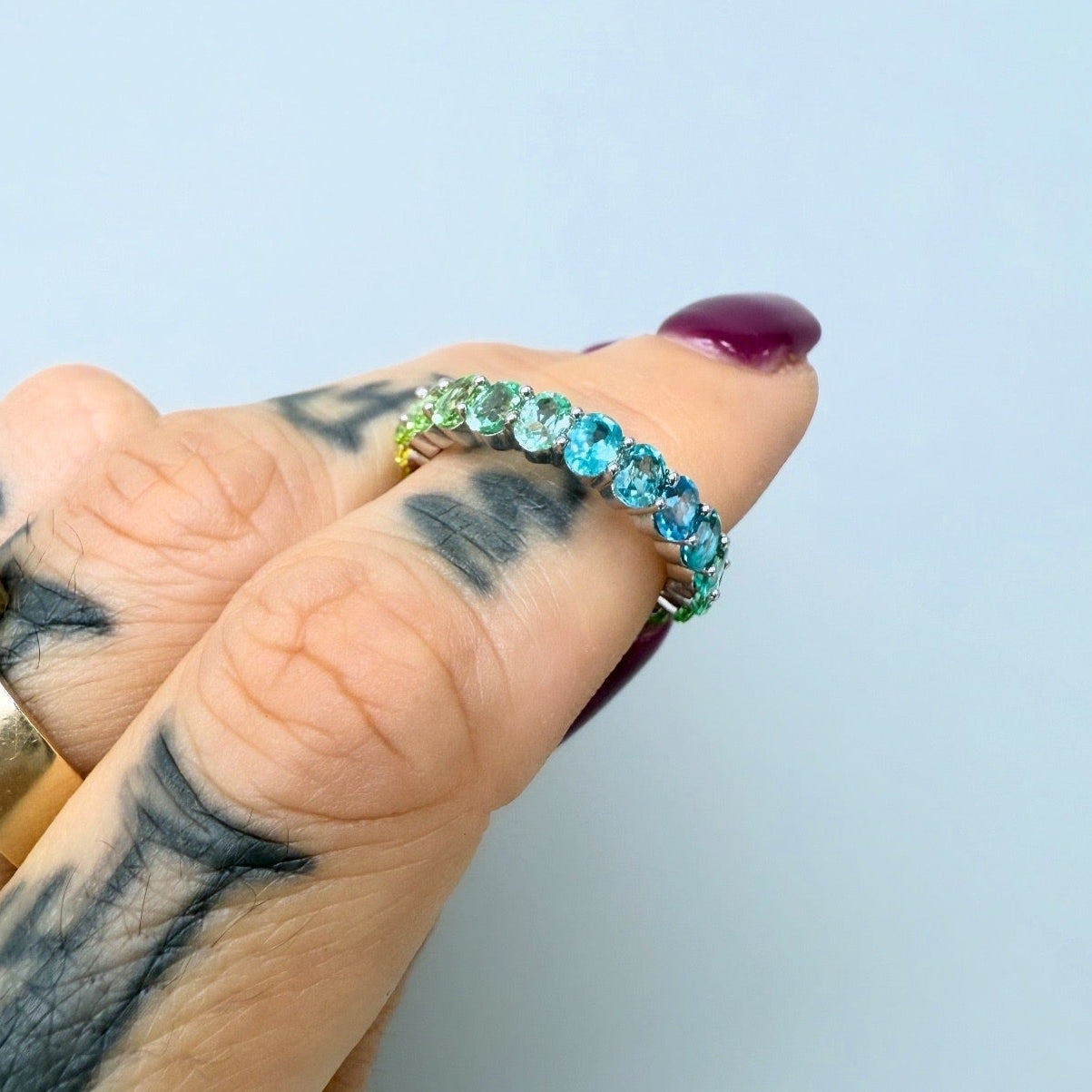 Rainbow Sapphire Eternity Band