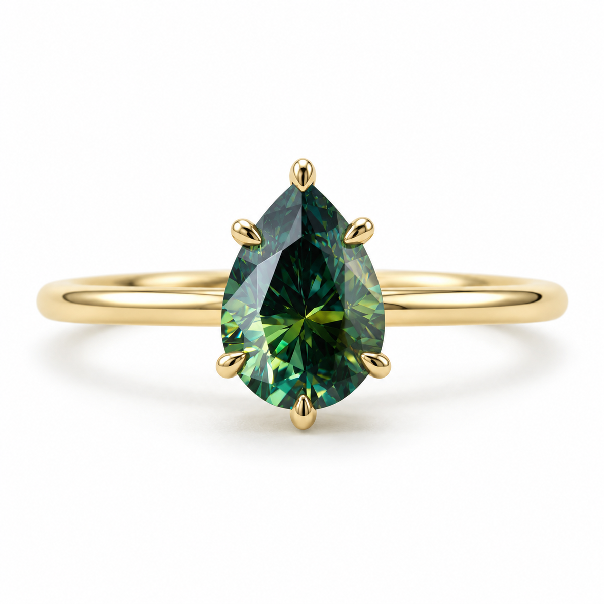 Pear Solitaire - 6 Claw - Green Moissanite - Ready to Ship
