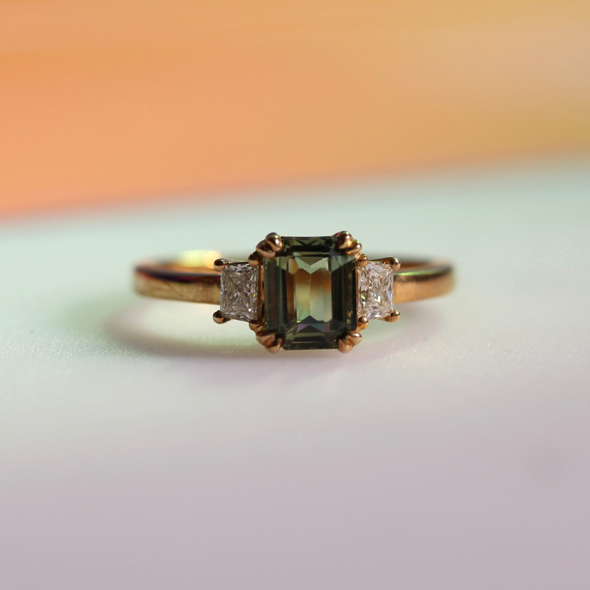 Emerald Cut Green Sapphire Ring – 9ct Yellow Gold - Ready to Ship