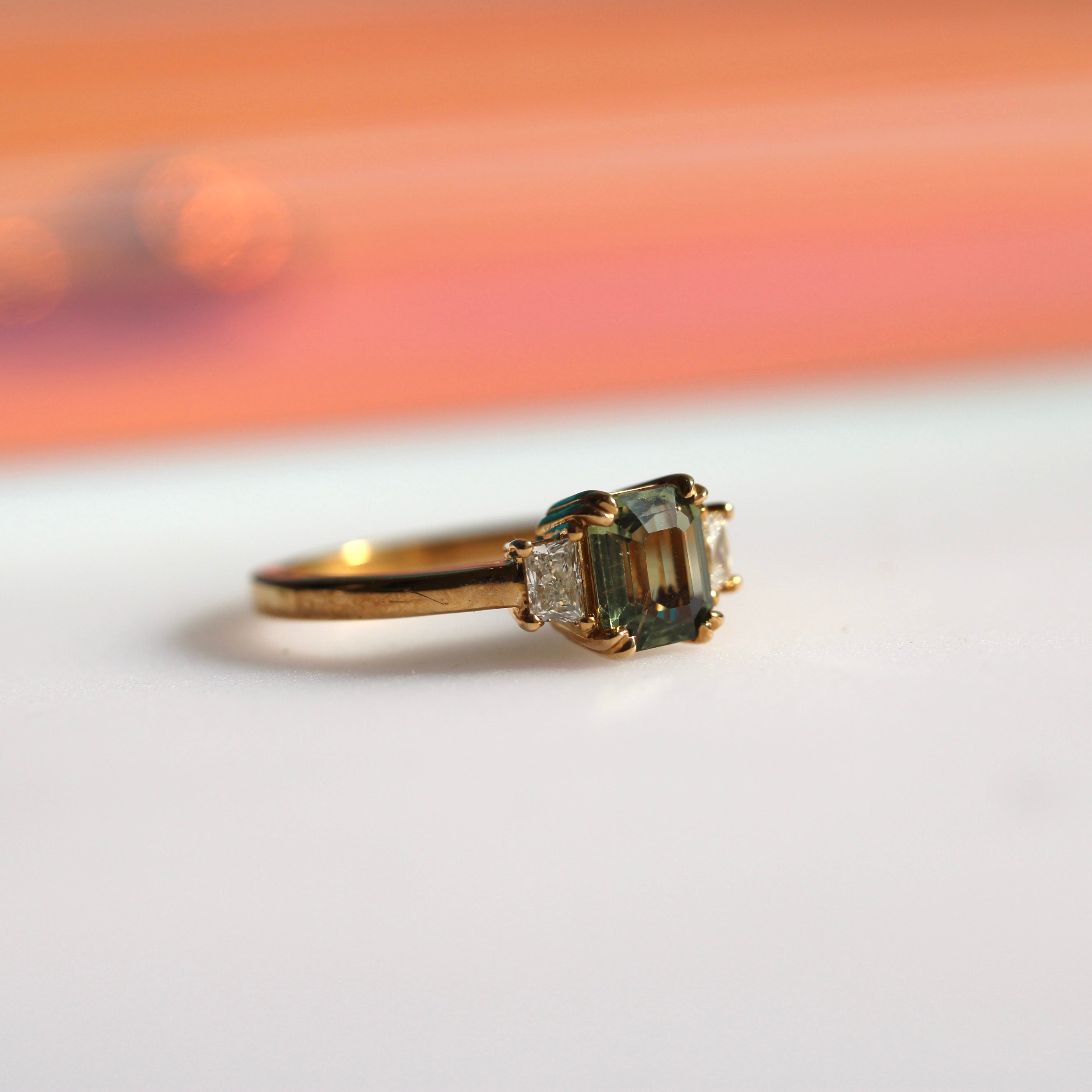 Emerald Cut Green Sapphire Ring – 9ct Yellow Gold - Ready to Ship