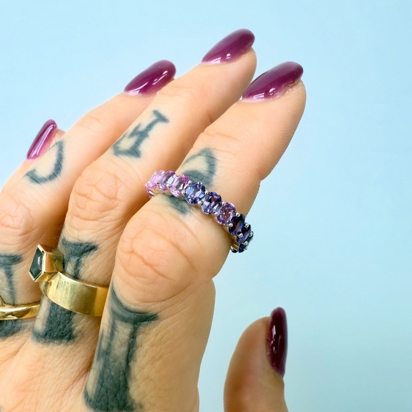 Rainbow Sapphire Eternity Band