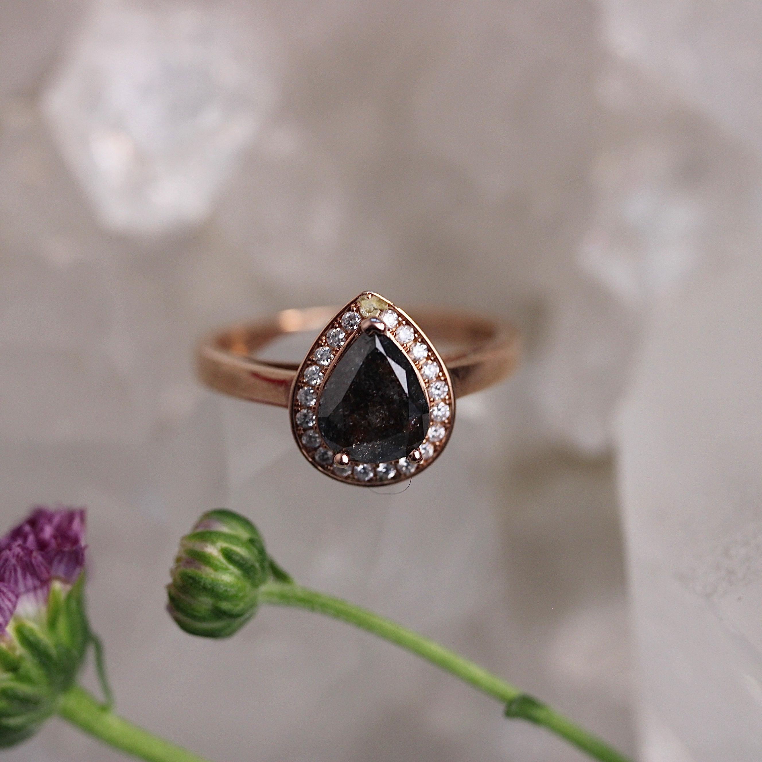 1.5CT Pear Salt + Pepper Halo - Ready To Ship