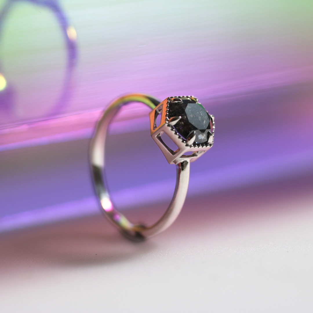 Bespoke - Hex Halo - Salt + Pepper Diamond - 18CT White Gold
