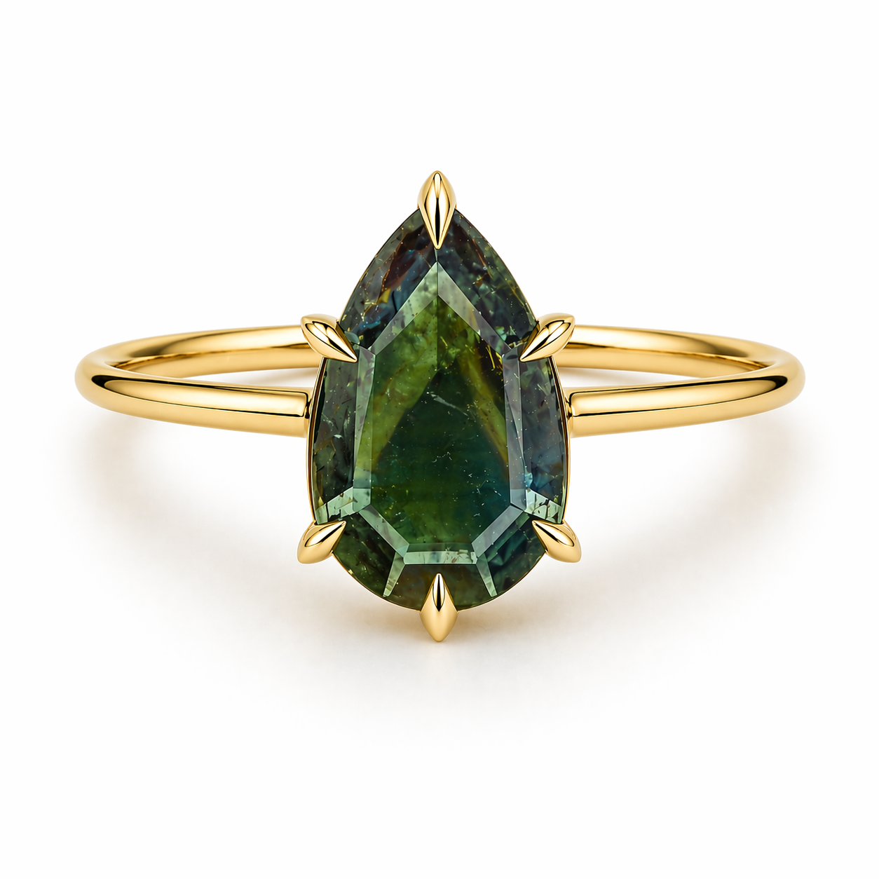 Australian parti sapphire engagement ring with green and teal colour zoning in claw setting handmade in Melbourne