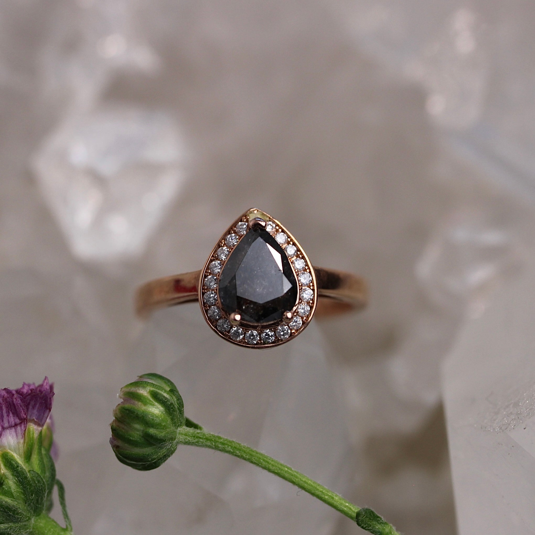1.5CT Pear Salt + Pepper Halo - Ready To Ship