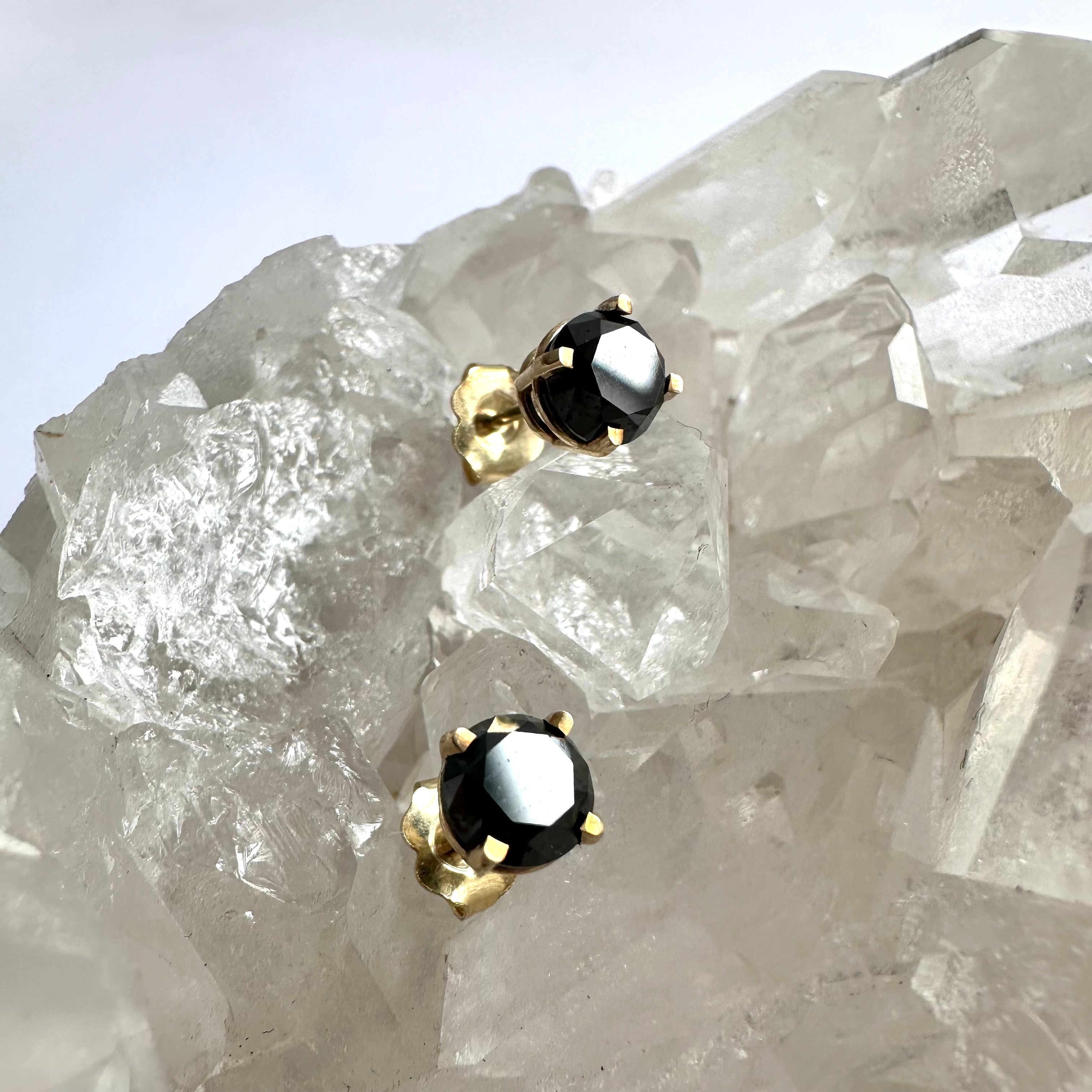 1CT Black Diamond Earrings - Yellow Gold- Ready to Ship