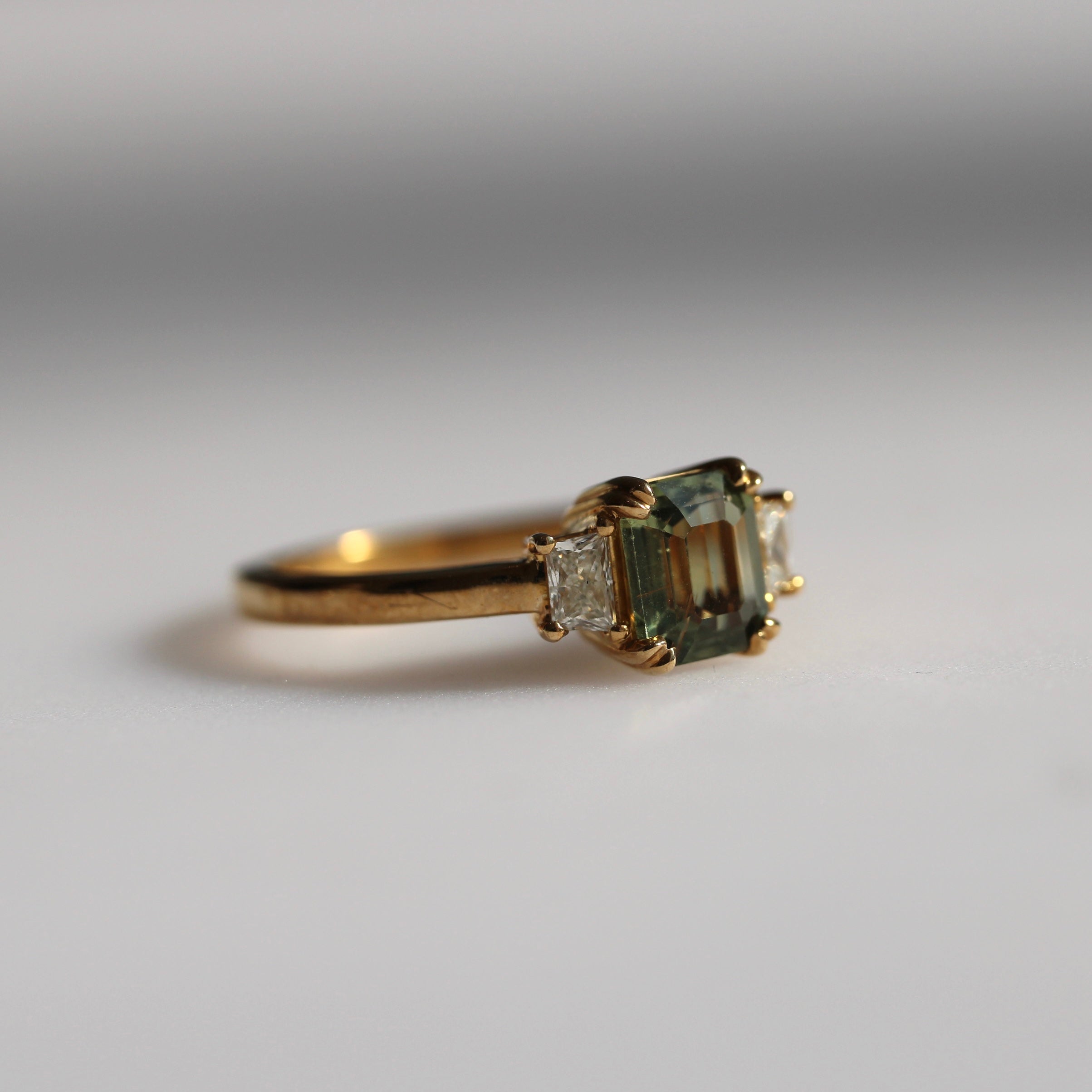 Emerald Cut Green Sapphire Ring – 9ct Yellow Gold - Ready to Ship