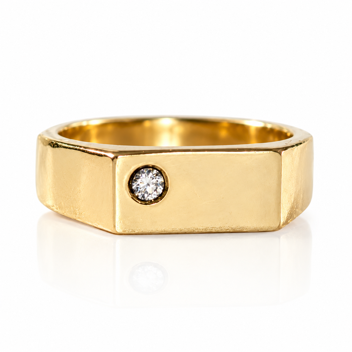 Diamond Set Wide Rectangle Signet