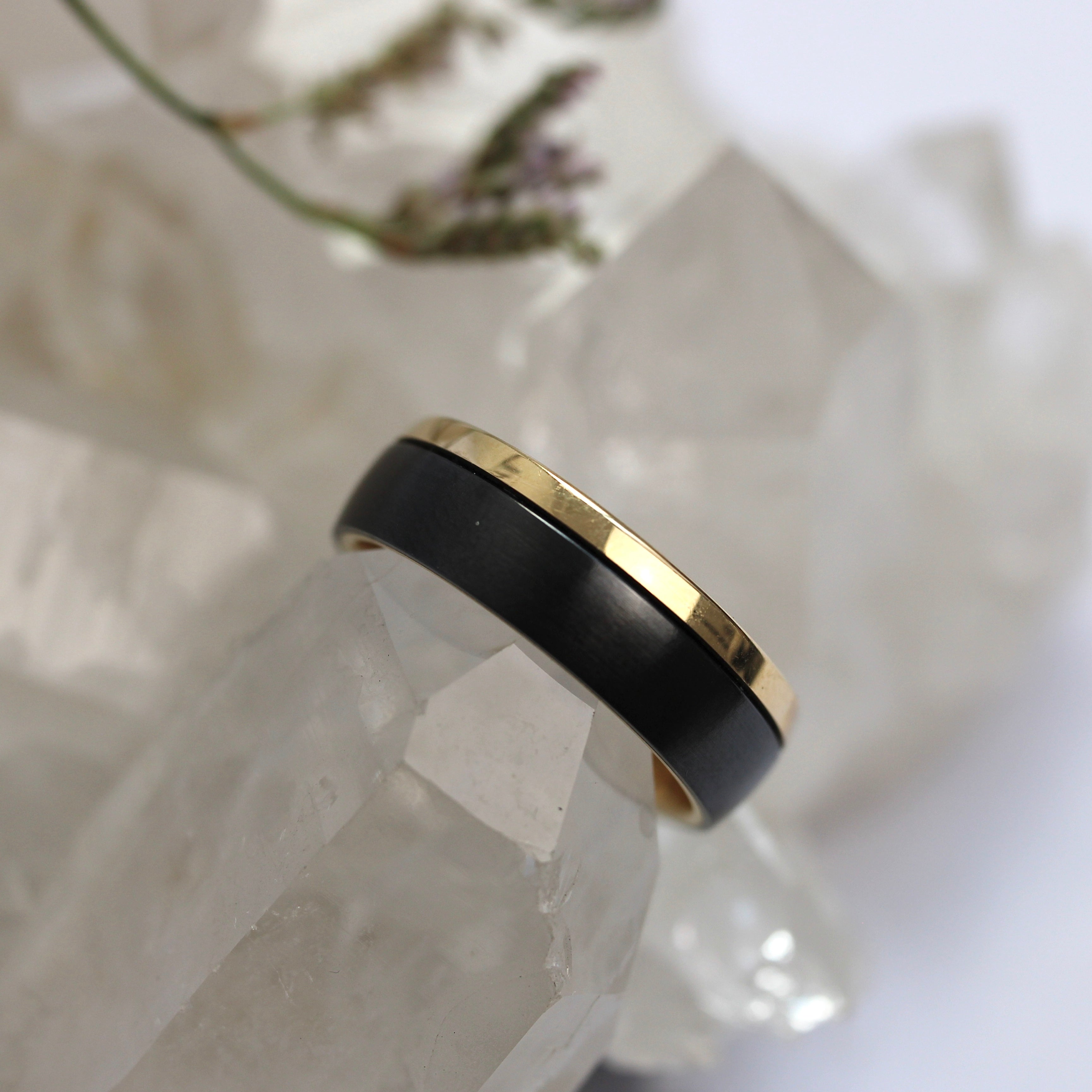 Zirconium + Yellow Gold Edging + Inlay - Ready to Ship