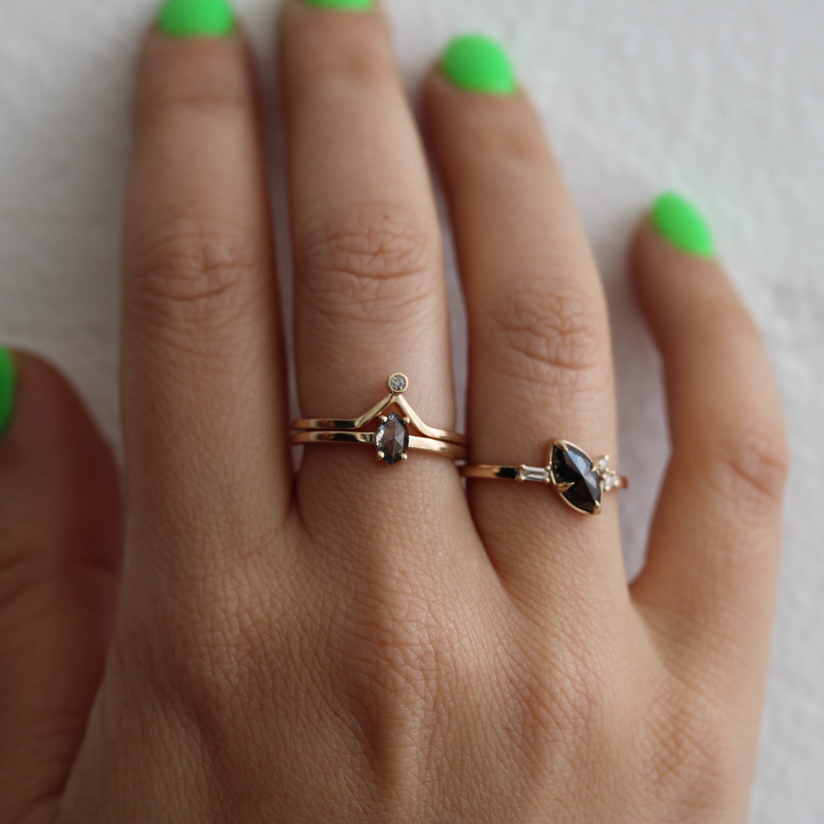 Bespoke - Marquisse Salt + Pepper Diamond Ring Set- Yellow Gold