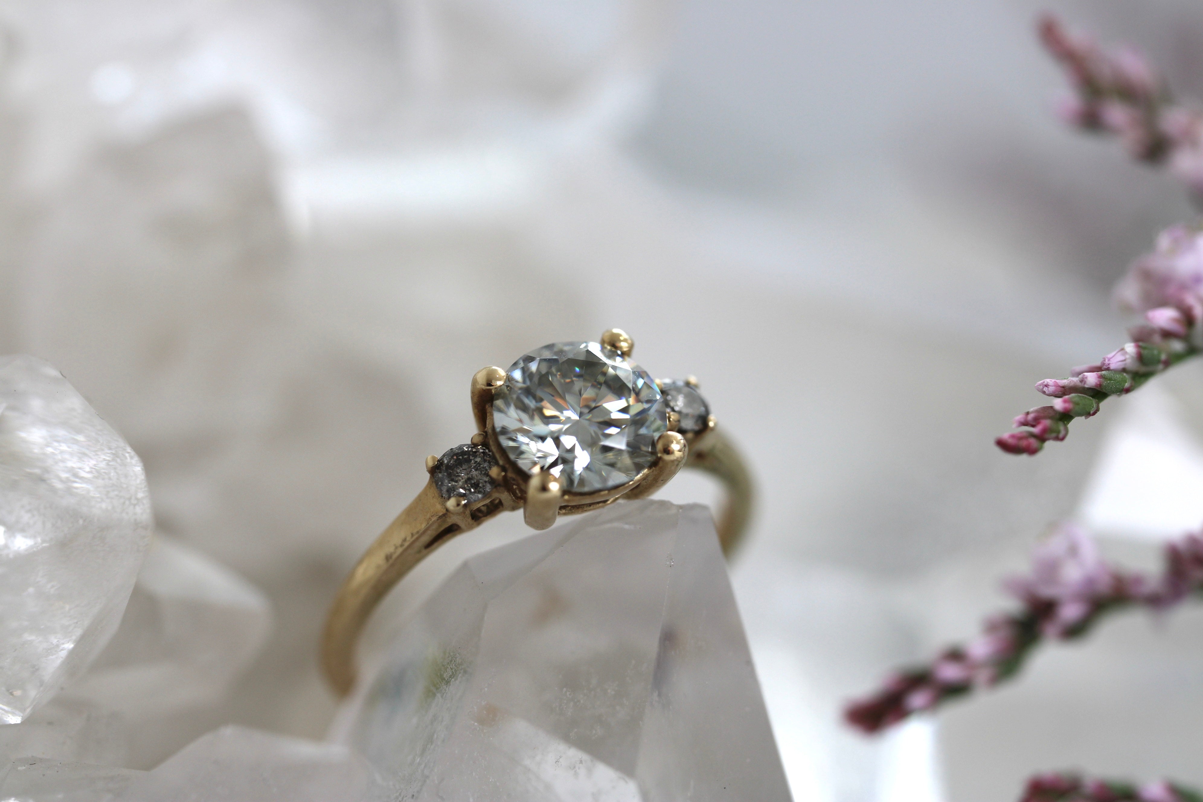 SALE - Grey Moissanite + Salt + Pepper Diamond Trinity - Size N