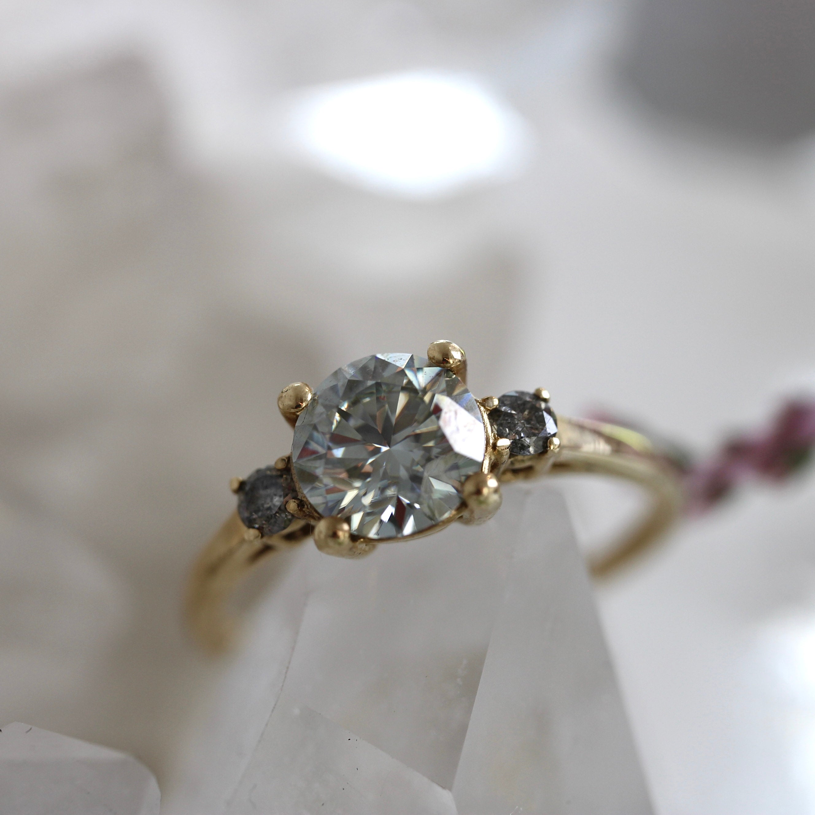 SALE - Grey Moissanite + Salt + Pepper Diamond Trinity - Size N