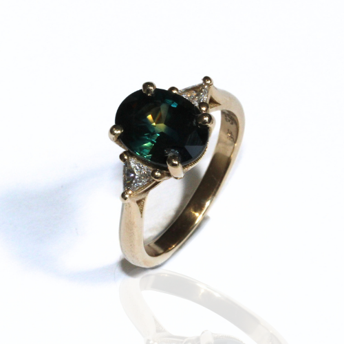 SALE - Partii Sapphire + Trillion White Diamonds - Size H 1/2