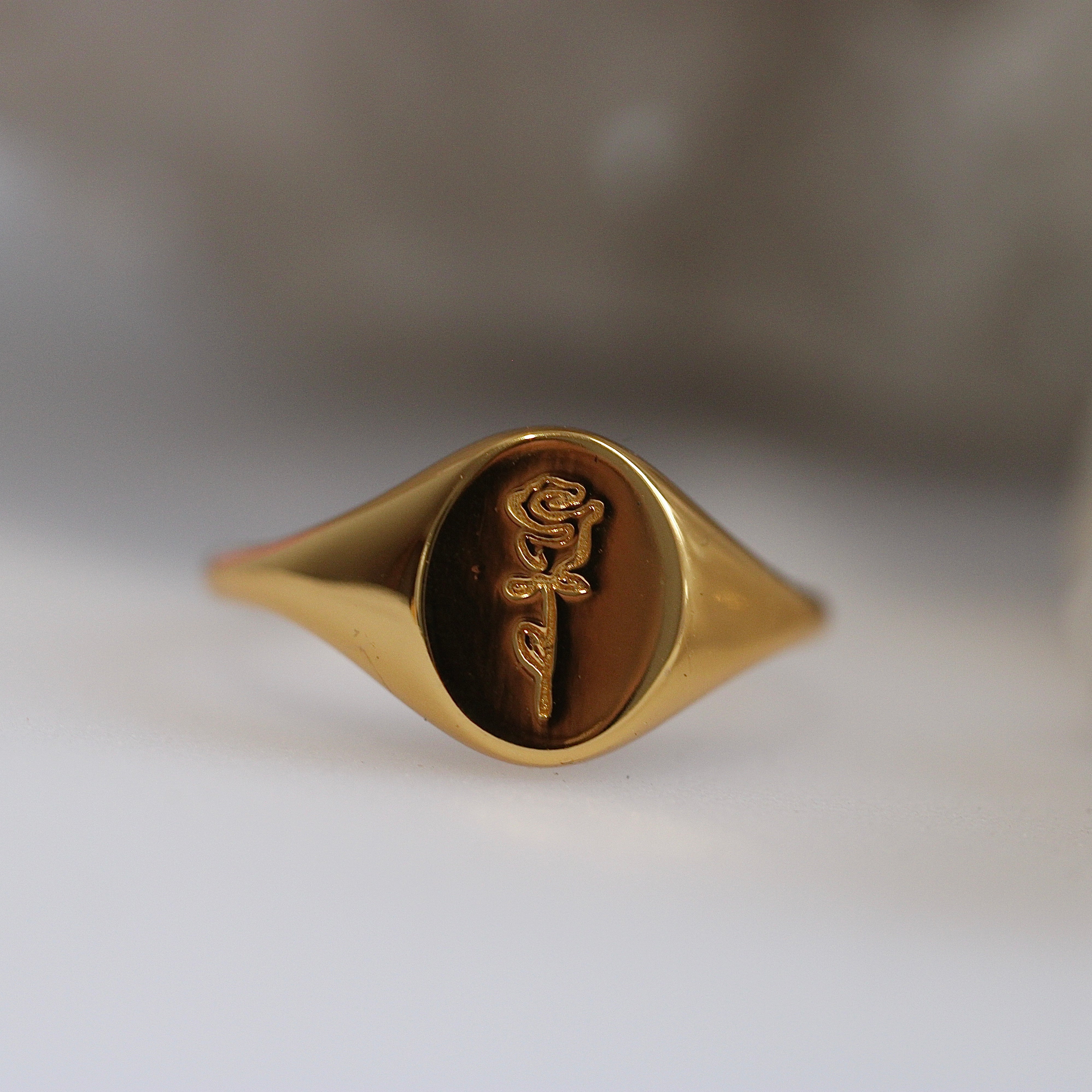 Rose Signet Ring - Yellow Gold Plated
