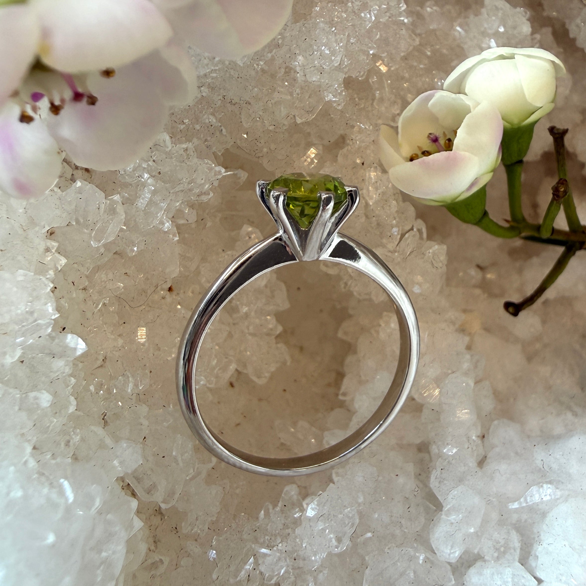 JULY SALE - 6mm Round Peridot Ring - Size 6 + 7 + 8