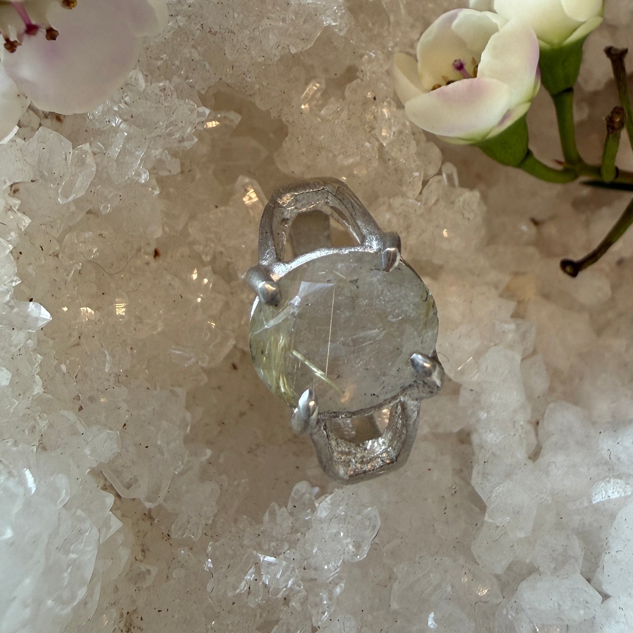 JULY SALE - Oval Rutile Quartz Ring - Size K