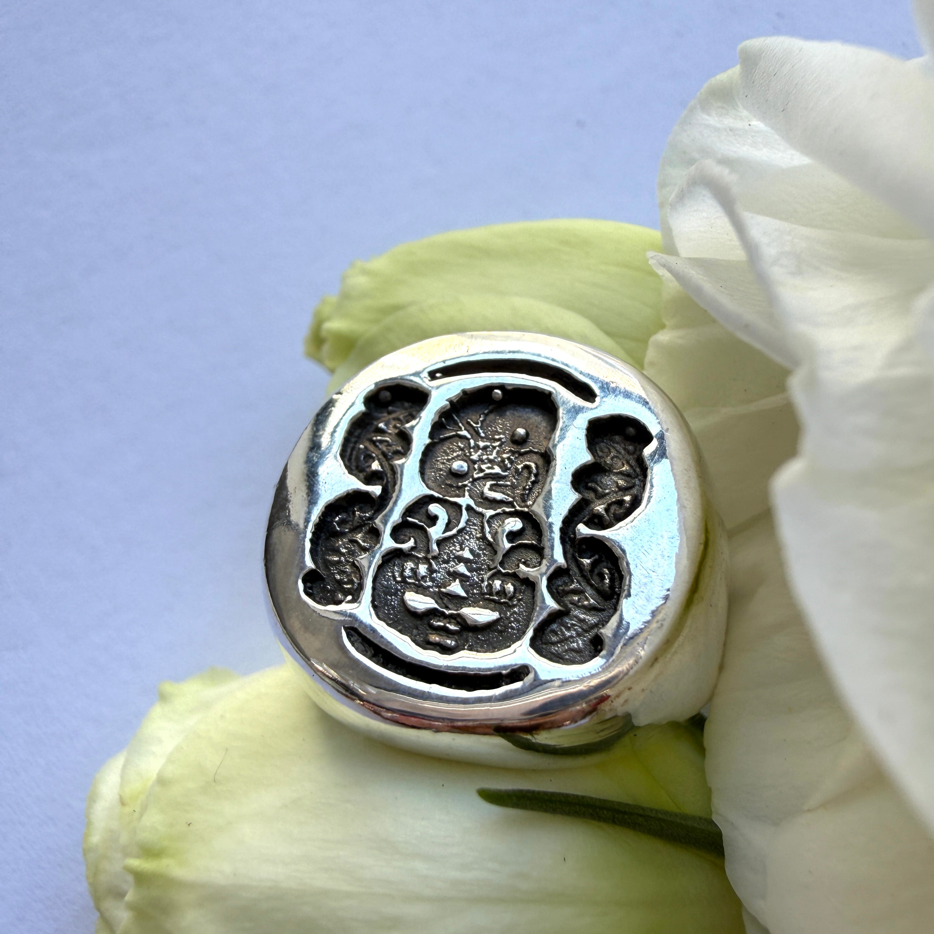 JULY SALE - Sterling Silver Tiki Ring- Size 7 3/4 (P)