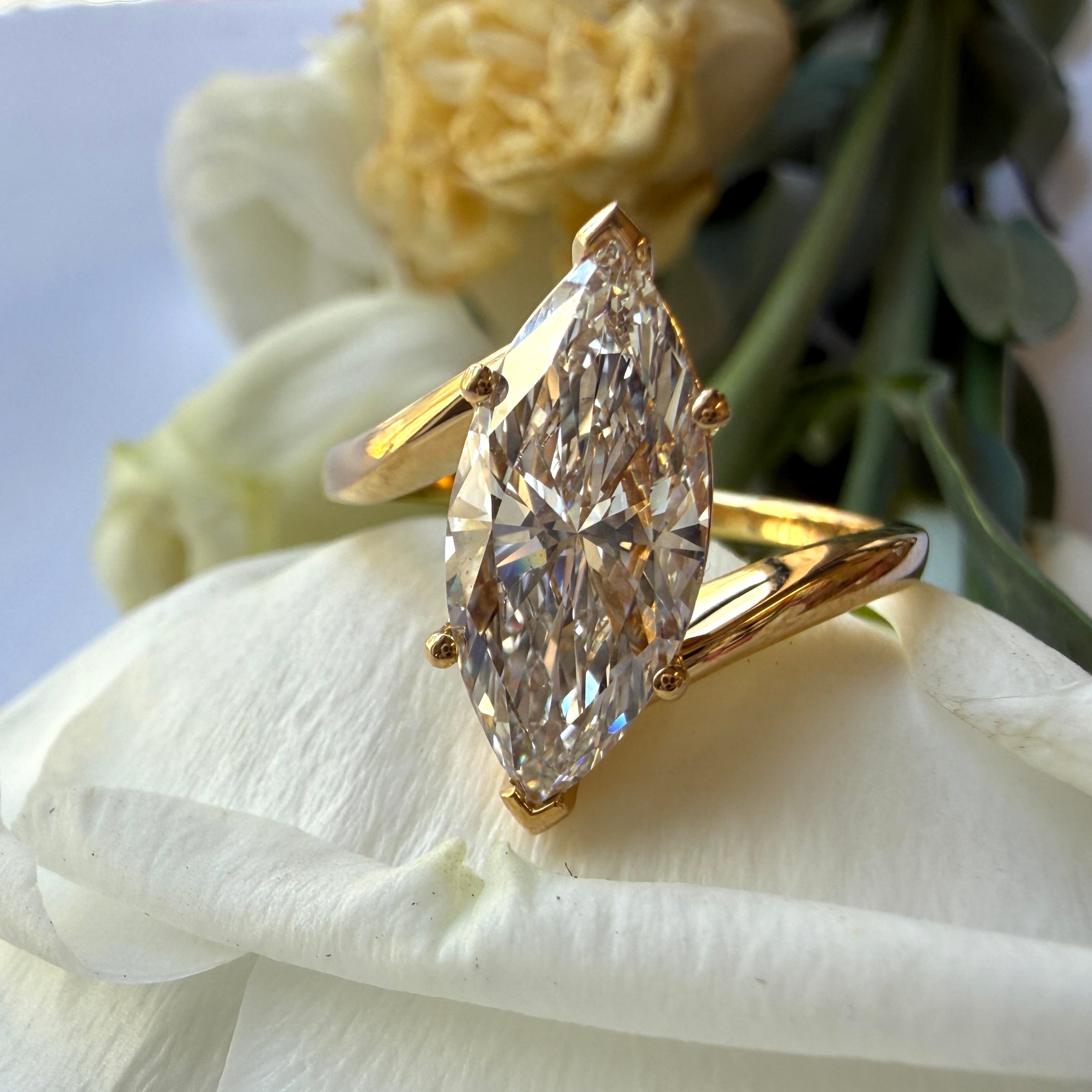 JULY SALE - Lab Grown Diamond Marquisse Bypass Solitaire - 18CT Yellow Gold - Size 7 (N 1/2)