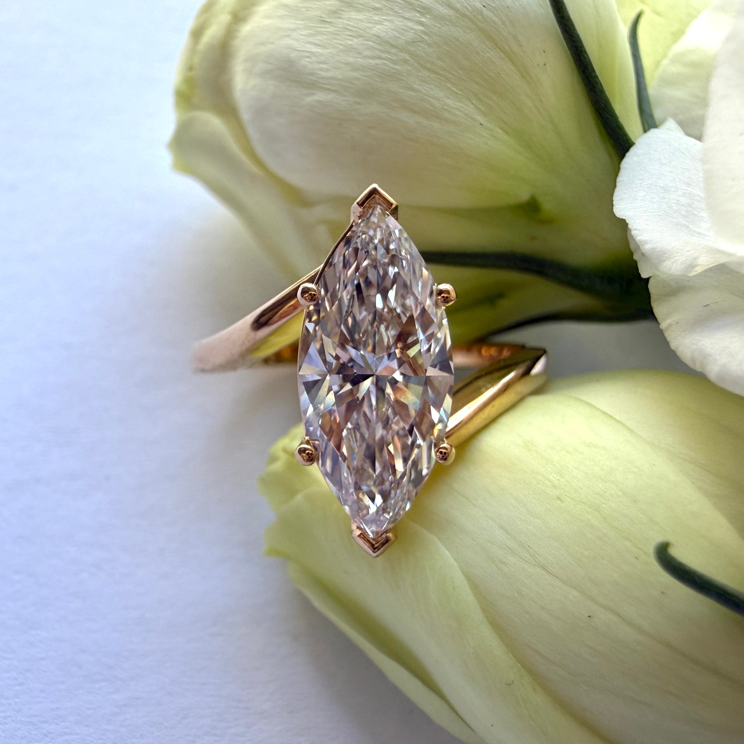 JULY SALE - Lab Grown Diamond Marquisse Bypass Solitaire - 18CT Yellow Gold - Size 7 (N 1/2)
