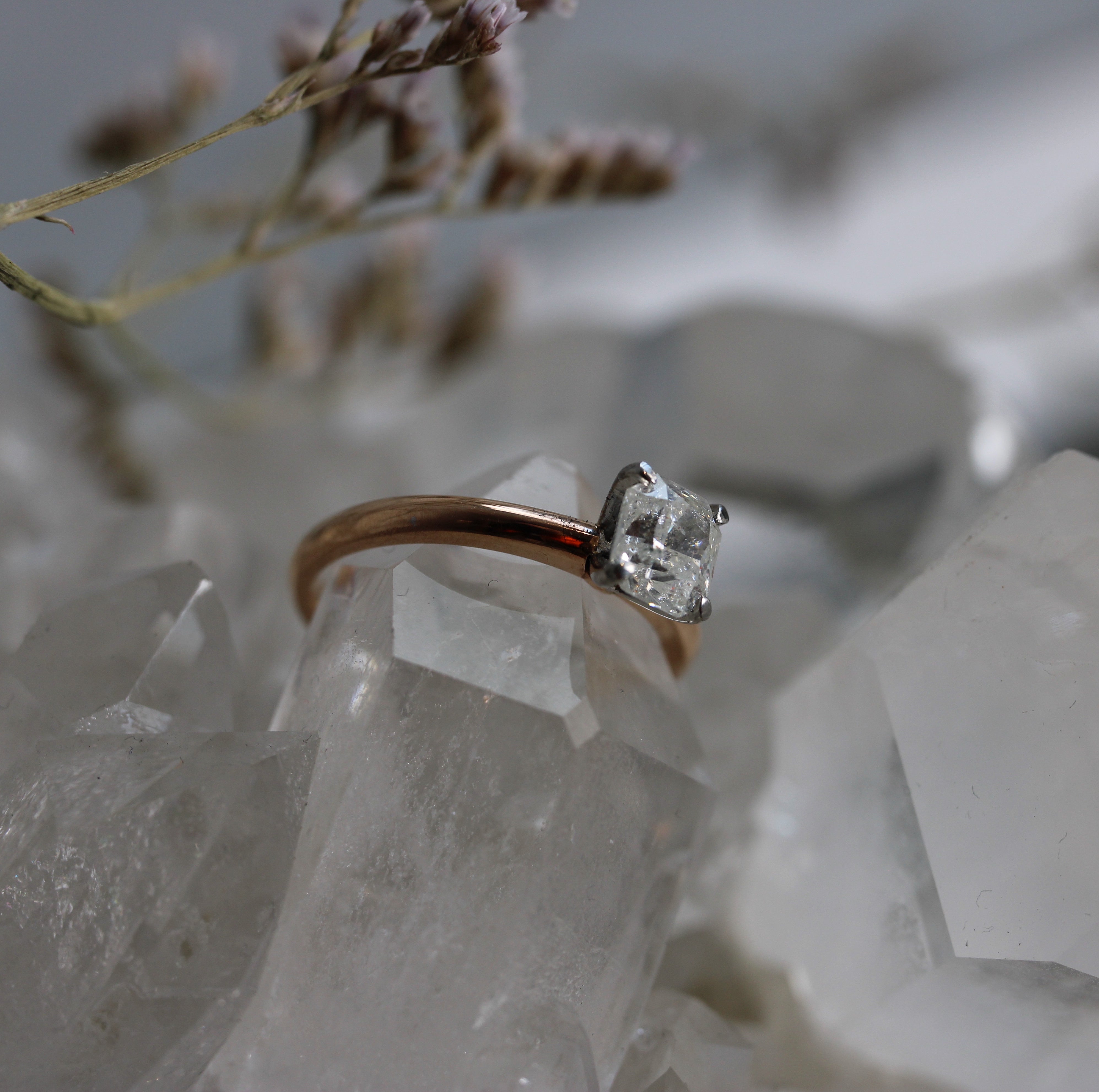 $ALE - Asscher Cut Salt + Pepper Diamond Solitaire - 18CT Rose Gold - Size O