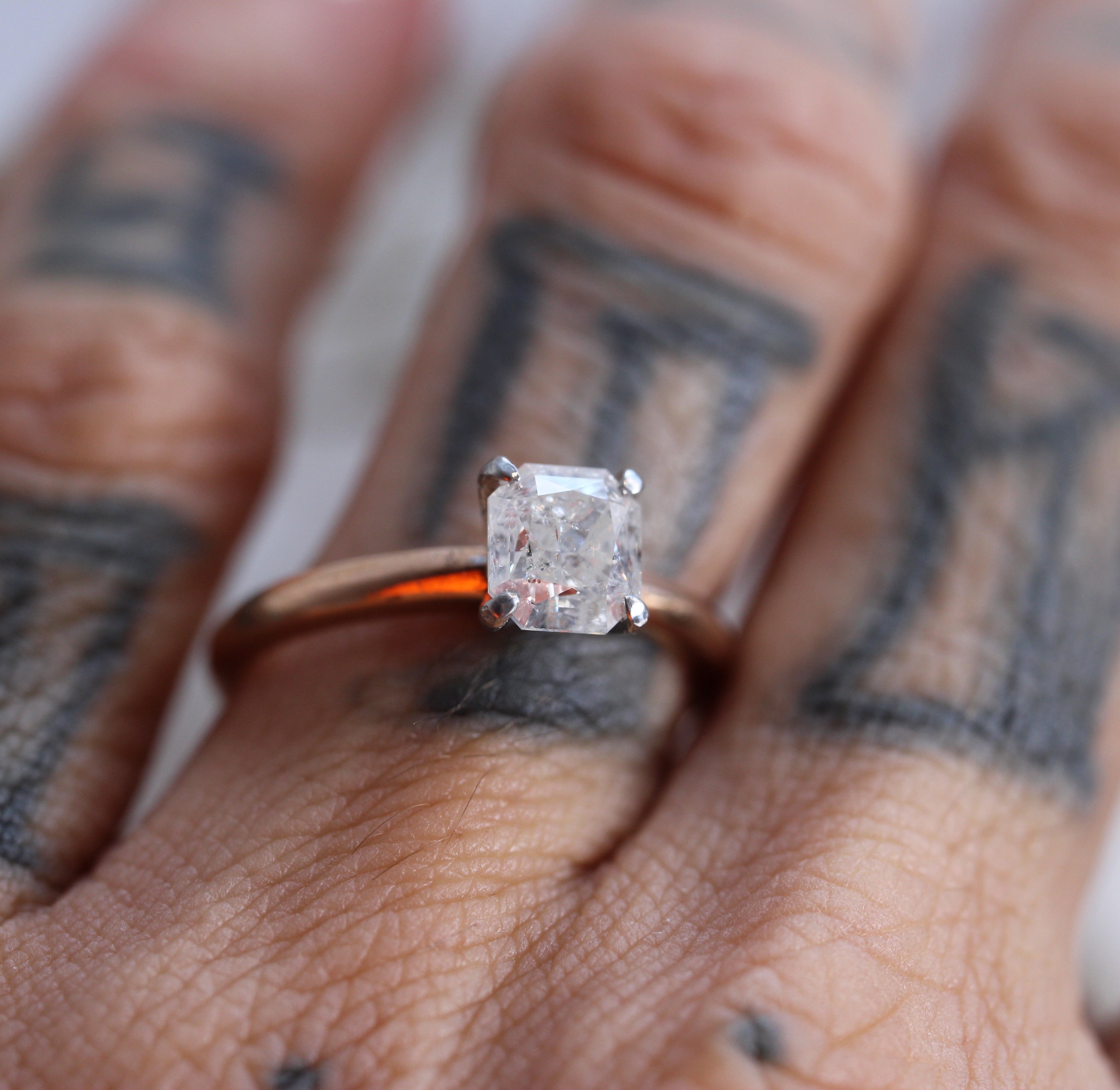 $ALE - Asscher Cut Salt + Pepper Diamond Solitaire - 18CT Rose Gold - Size O