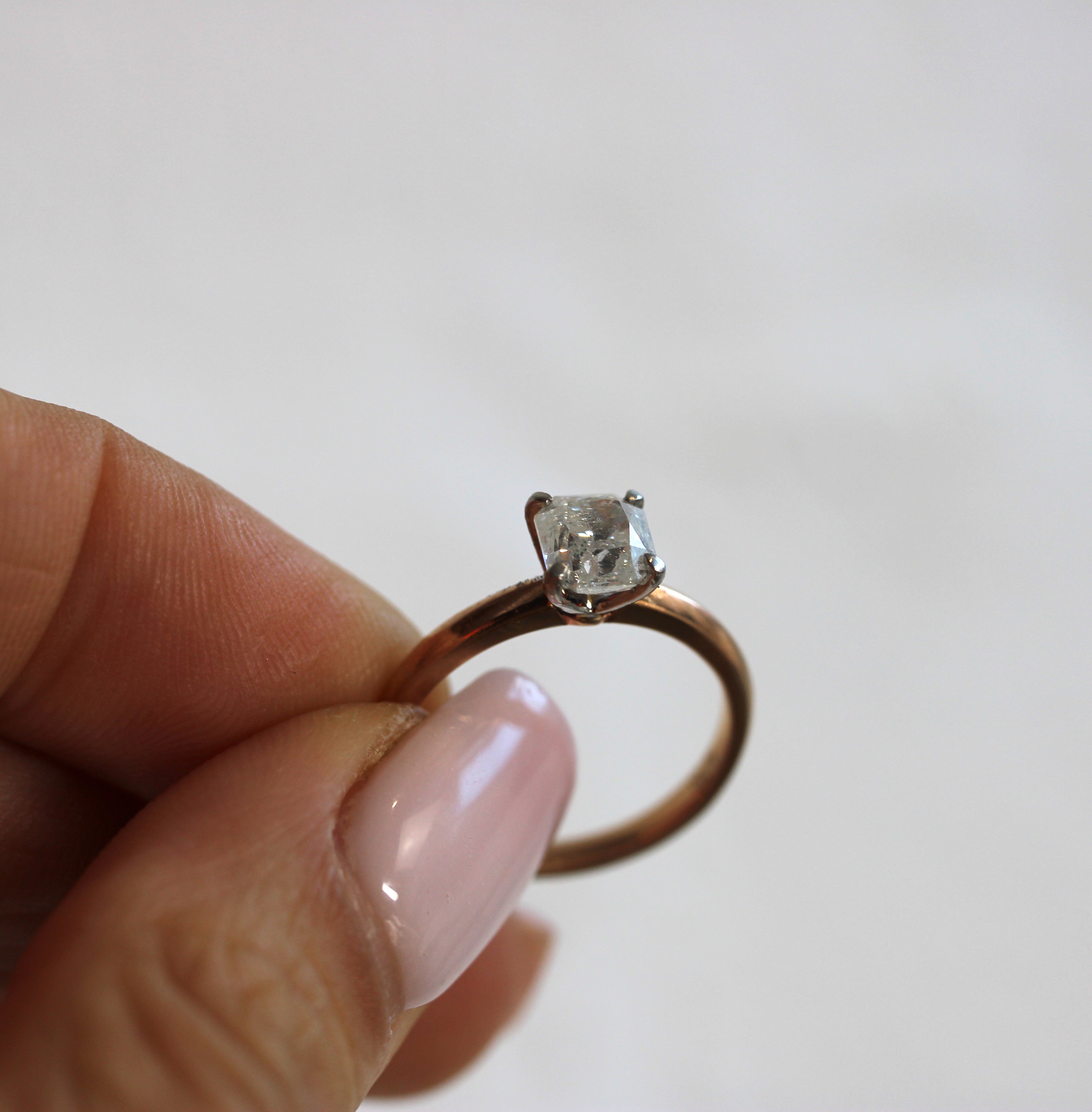 $ALE - Asscher Cut Salt + Pepper Diamond Solitaire - 18CT Rose Gold - Size O